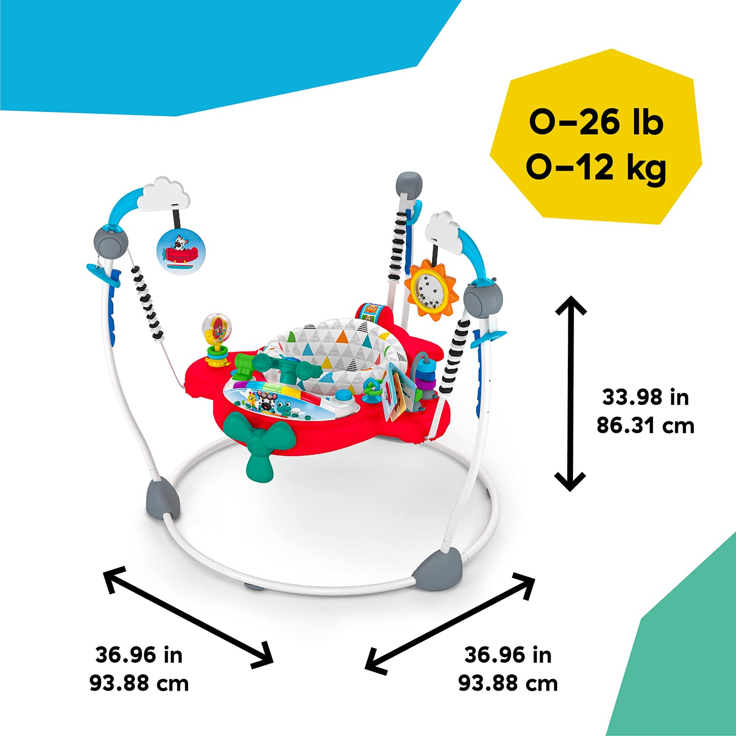 Baby Einstein Ocean Explorers Airplane Adventure 2-in-1 Interactive Baby Jumper Activity Center with Lights Ages 6 Months +, Max Weight 25 lbs., Unisex