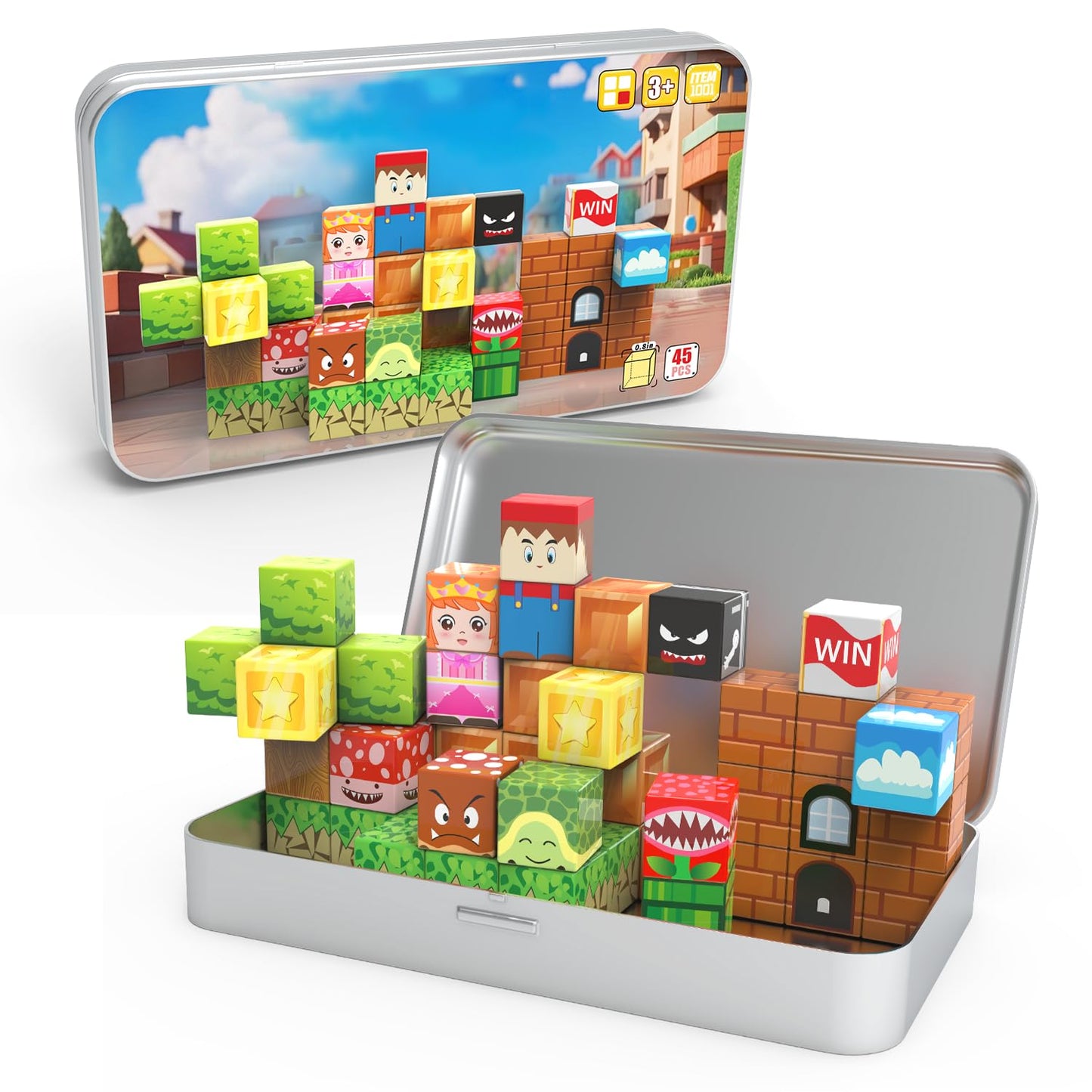Mini Magnetic Blocks for Kids, 45PCS Travel Magnetic Building Blocks with Iron Box, Stacking Magnets Toys for Toddlers, Montessori Educational Construction Toys, Birthday Gifts for Boys Girls.