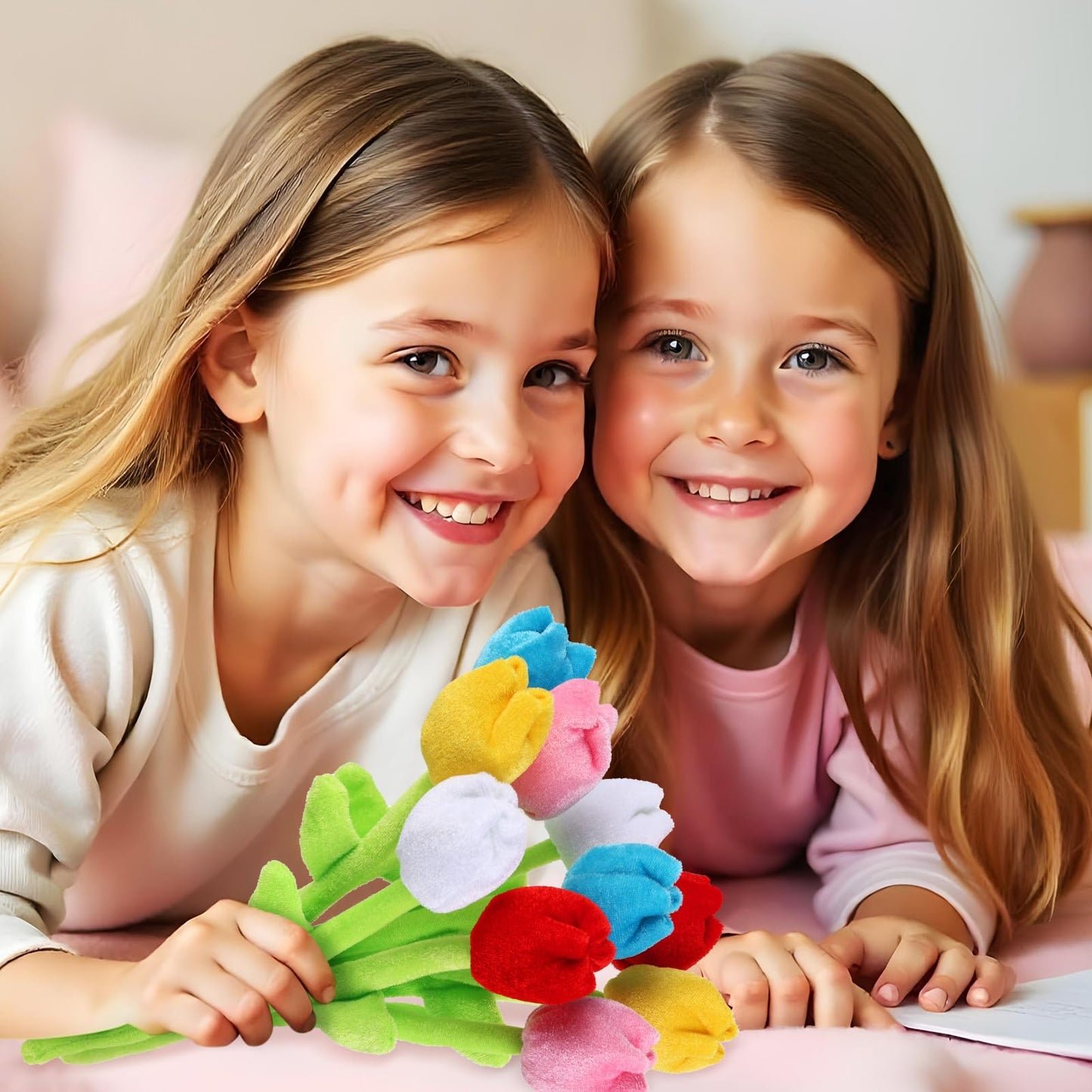 ZJoey 10 Pcs Plush Tulips Flower Stuffed Bendable Stems Plush Bouquet Toy Soft Rose Flower 12.6 Inch for Christmas 2026 Mother's Day Girl Girlfriend Wife(10 Pcs Colorful Tulip Series)