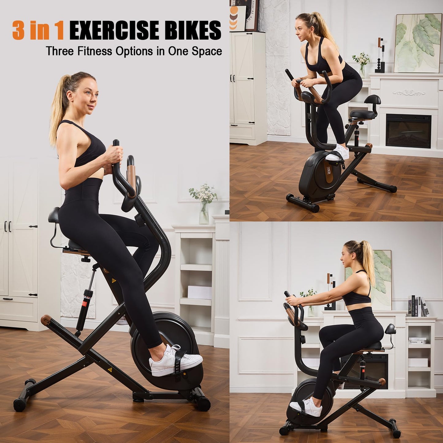3 in 1 Exercise Bike,Squat Machine,Adjustable Magnetic Resistance Stationary Bikes for Home with App Compatible,Low Noise Indoor Cycling Bike with 300lbs Weight Capacity,Home Workout Machine