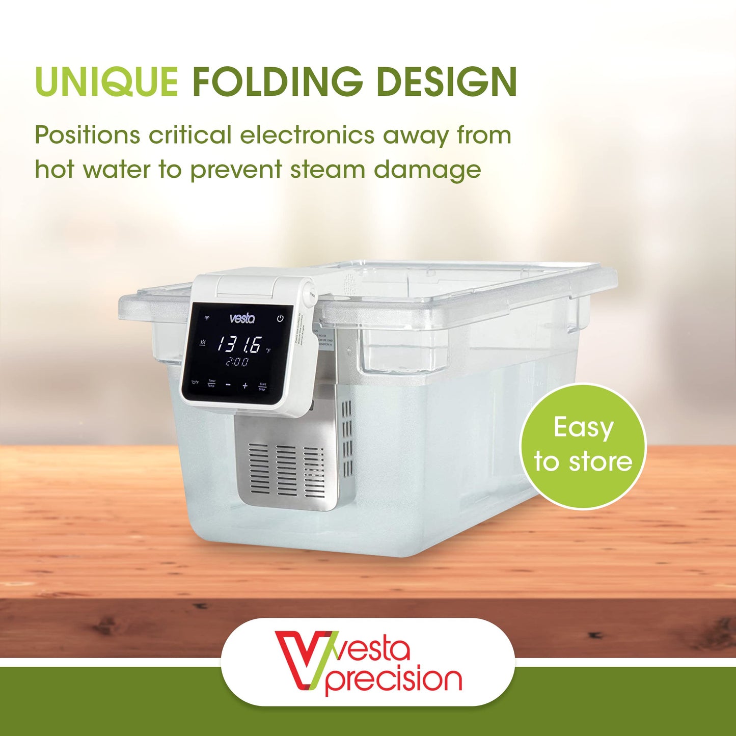 Vesta Precision Sous Vide Cooker, 30L Capacity, WiFi App Control and Large Display Screen,Foldable Design, IPX7 Waterproof, High Performance Immersion Circulator for Home & Professional Kitchen