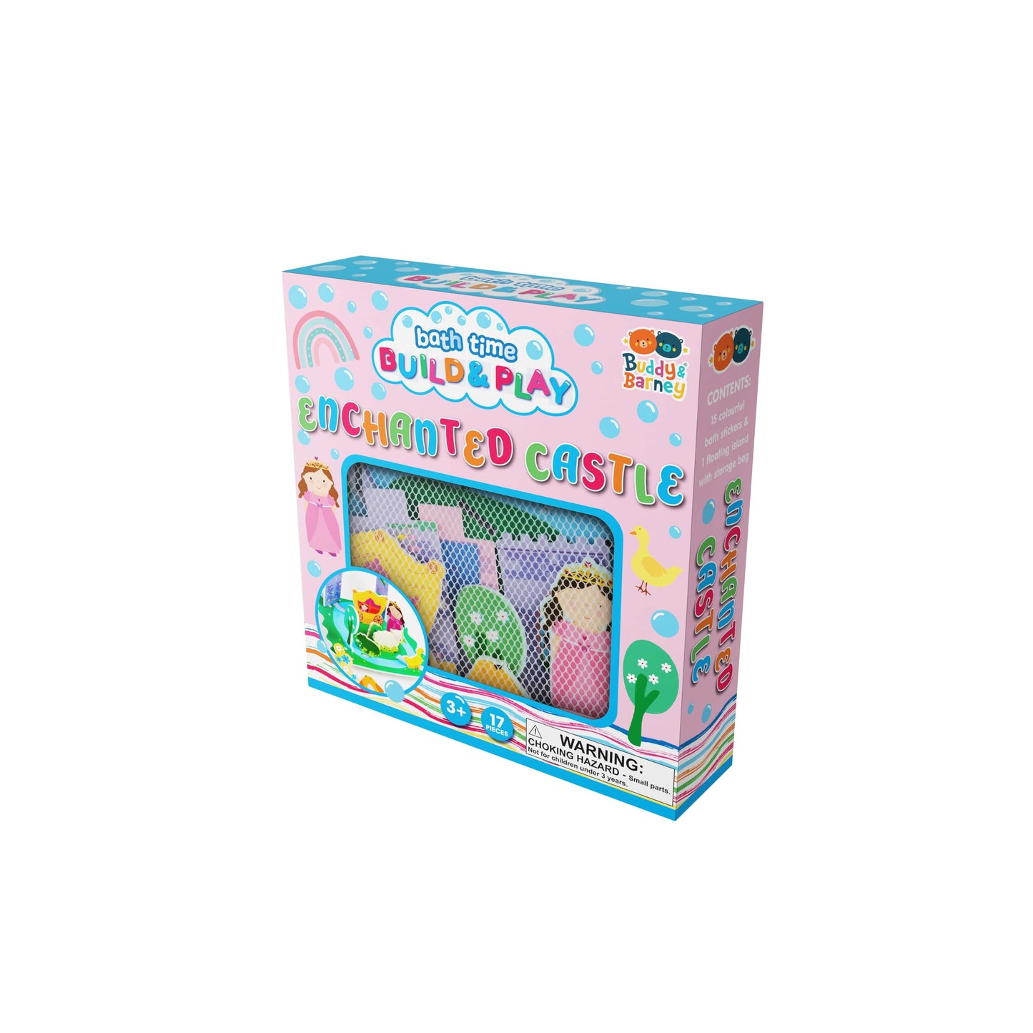Buddy & Barney: Bath Time: Build & Play - Enchanted Castle - Floating 3D Foam Stickers, Interactive Scene, Suction Cup Mesh Bag, Water Toy, Kids 3+