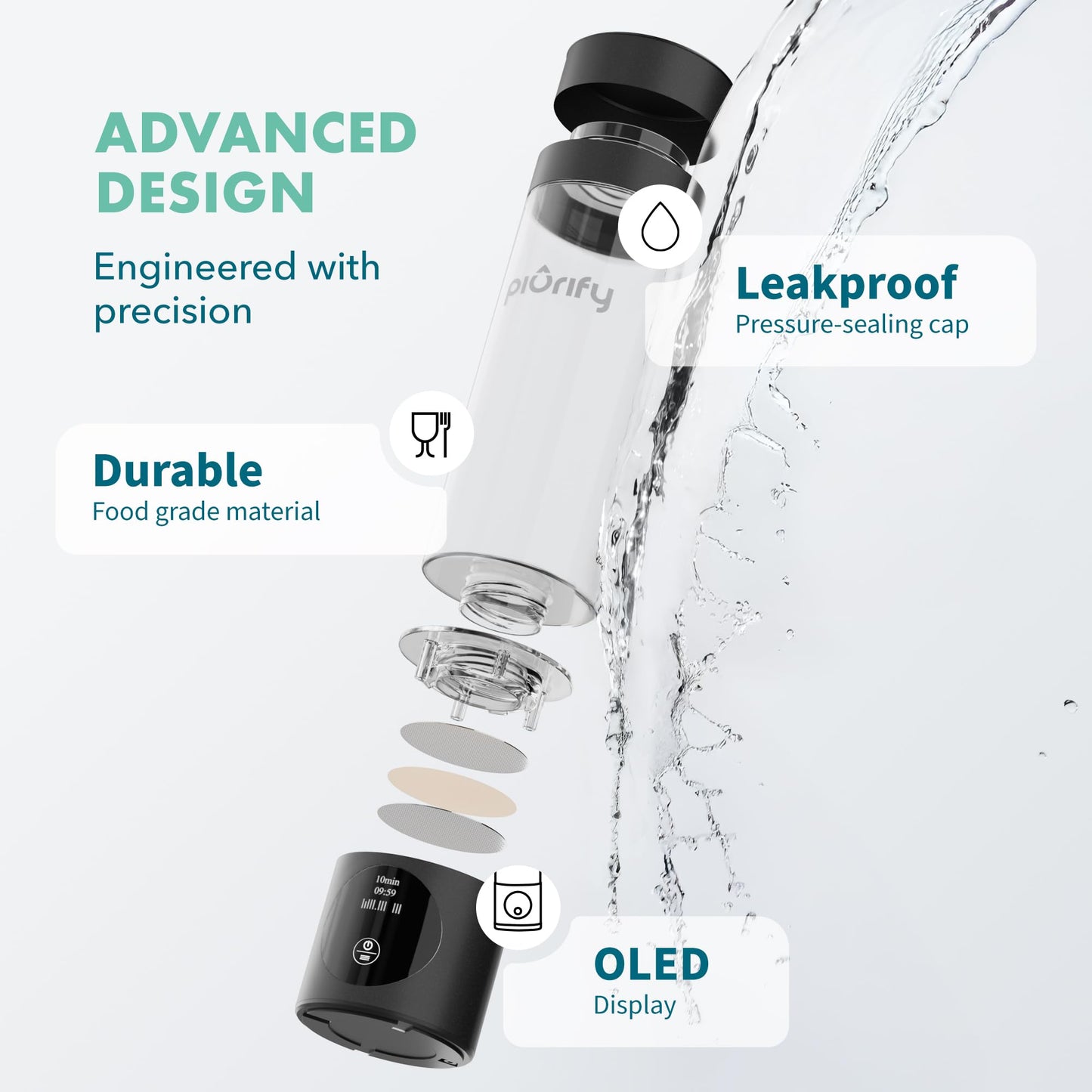 PIURIFY Hydrogen Water Bottle Generator - Up to 4100+ PPB Molecular Hydrogen Infusion - SPE/PEM Technology - Certified H2 Generator - Rechargeable - Extended Warranty - 10 oz (Black)