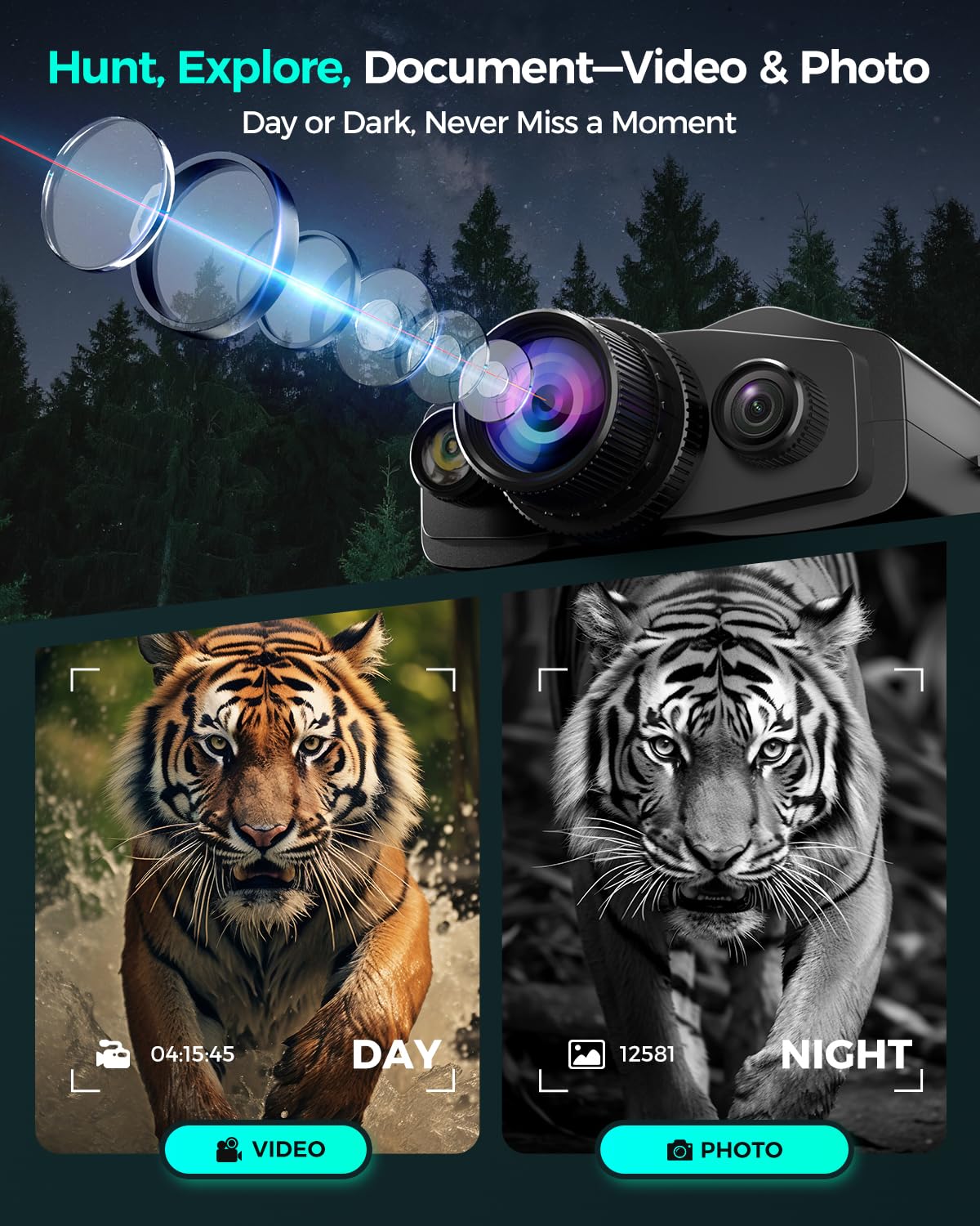 HEXEUM Night Vision Goggles for Adults, 3.99" HD Screen, 10000mAh Rechargeable Night Vision Binoculars with 64GB Card for Hunting Camping Surveillance