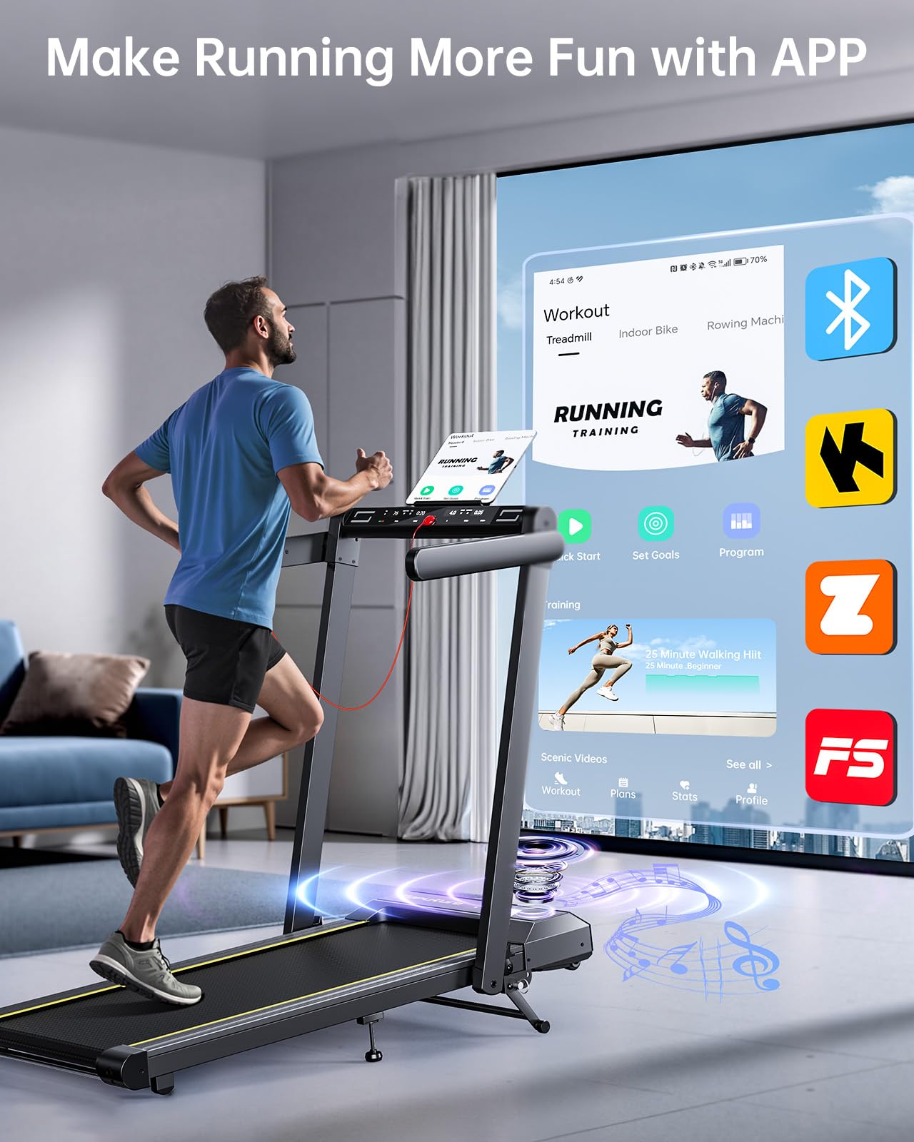 Walking Pad Treadmill with 12% Incline and Handle Bar, 4 in 1 Folding Treadmill for Home/Office, Under Desk Treadmills Portable Walking Pad with App & Bluetooth Speaker, 0.6-10MPH