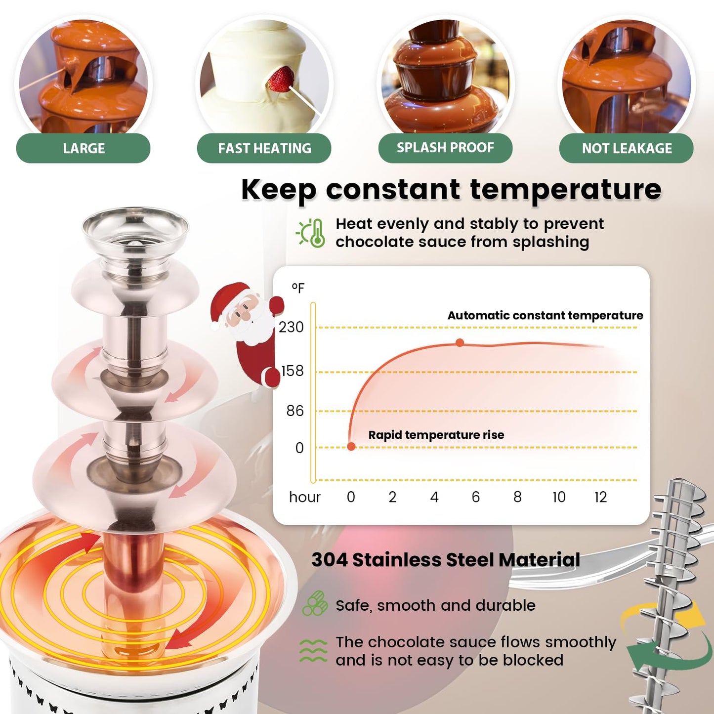 Flyseago Commercial Chocolate Fountain 4 Tiers 7Lbs Large Chocolate Waterfall Stainless Steel Chocolate Heating Melting Fondue Machine Easy to Assemble for Cheese BBQ Sauce Ranch Digital-control