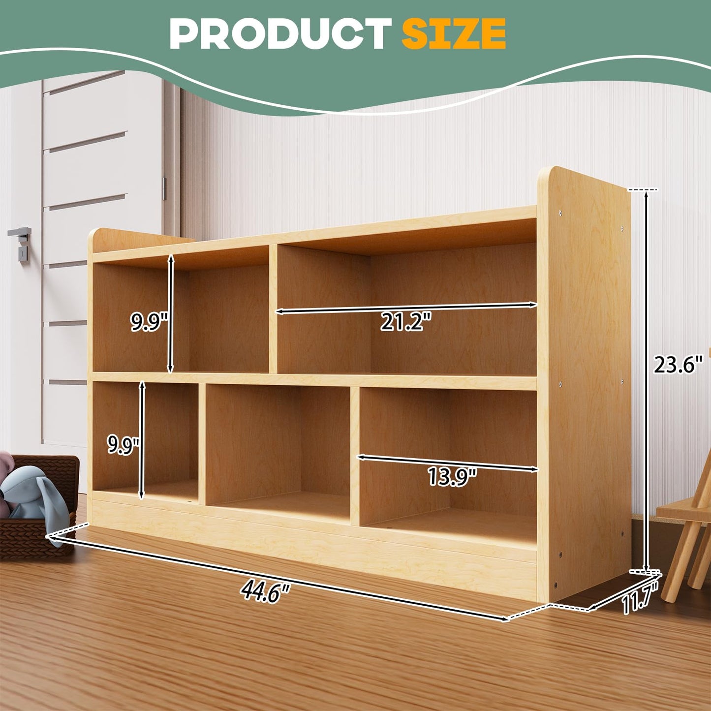 bbgroundgrm Birch Plywood Wood Montessori Shelf - 5-Section Storage Cabinet, 2-Shelf Organizer for Kids, Ideal for Classrooms, Playrooms, Daycares, and Preschools