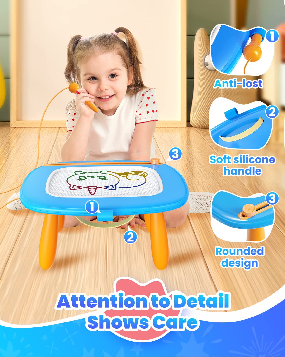 Seimome Toddlers Toys Ages 1-3, Magnetic Drawing Board, Doodle Board Pad Learning and Educational Toys for 18 Months Baby, 1-3 Yr Kids Birthday Gifts - Blue