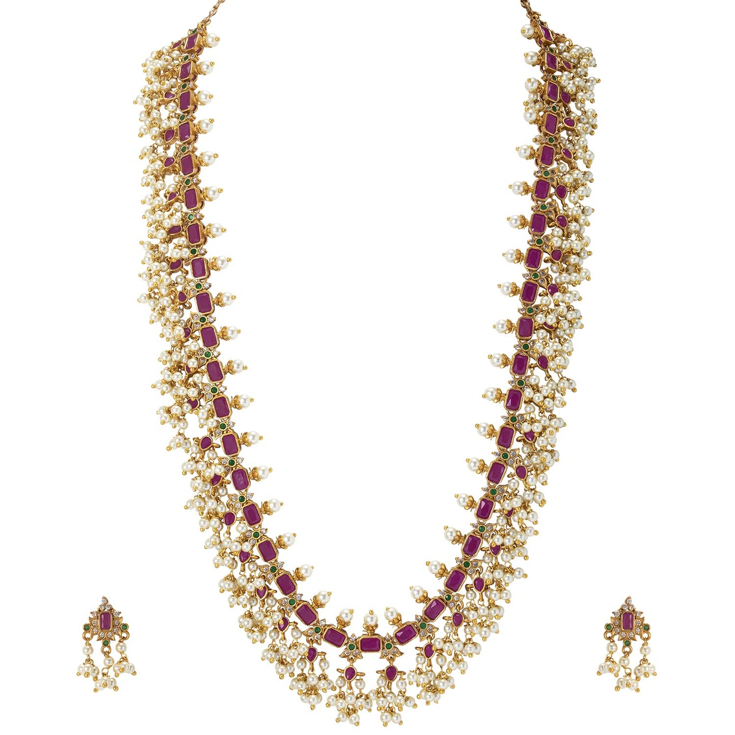 Aheli Bollywood Traditional Gold Tone Long Necklace Earrings Bharatanatyam jewellery Set Gift for Women Wedding Ethnic Fashion Wear