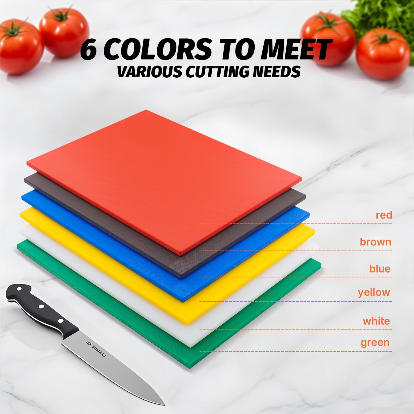 CMI Commercial Grade Cutting Board for Kitchens,Plastic Chopping Board, 18 x 24 x 1/2 Inch, Multi-Color 6 of Pack Set,NSF Certified,for Vegetable Meat or Cheese