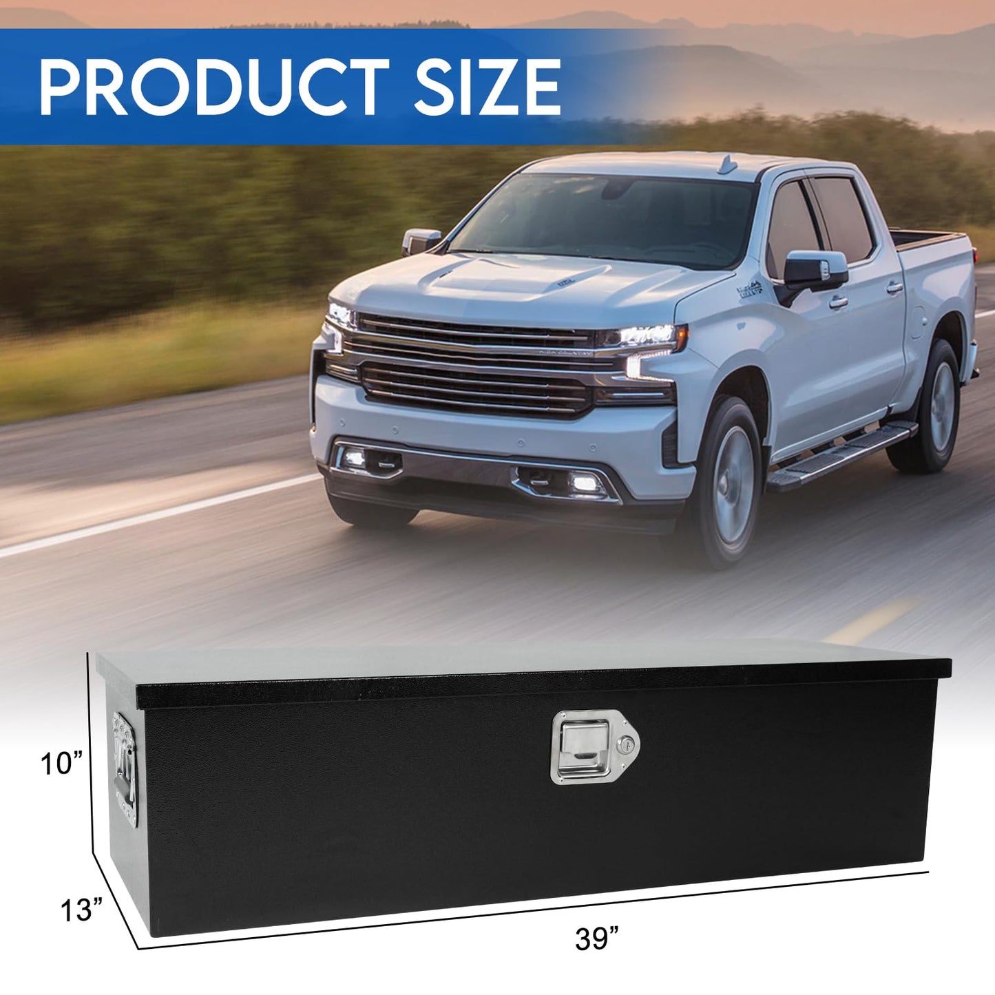 Black Steel Pick Up Truck Tool Box,Waterproof Toolbox Storage for Truck, Van, Trailer,Heavy Duty Waterproof Black Chest Toolbox,39 x 13 x 10 Inch Storage Box with T-Handle Latch and Keys