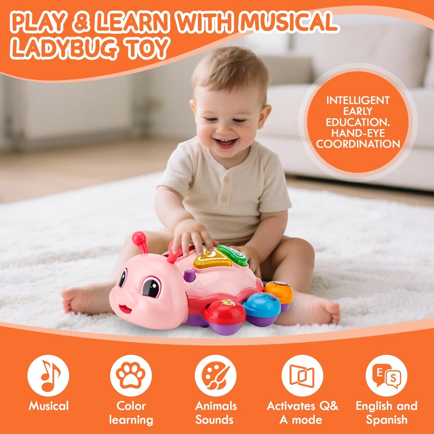 AUUGUU Baby Musical Crawling Toy – Light-Up & Tummy Time Toys for 12 Months – Fun Infant Development Gift for Girls
