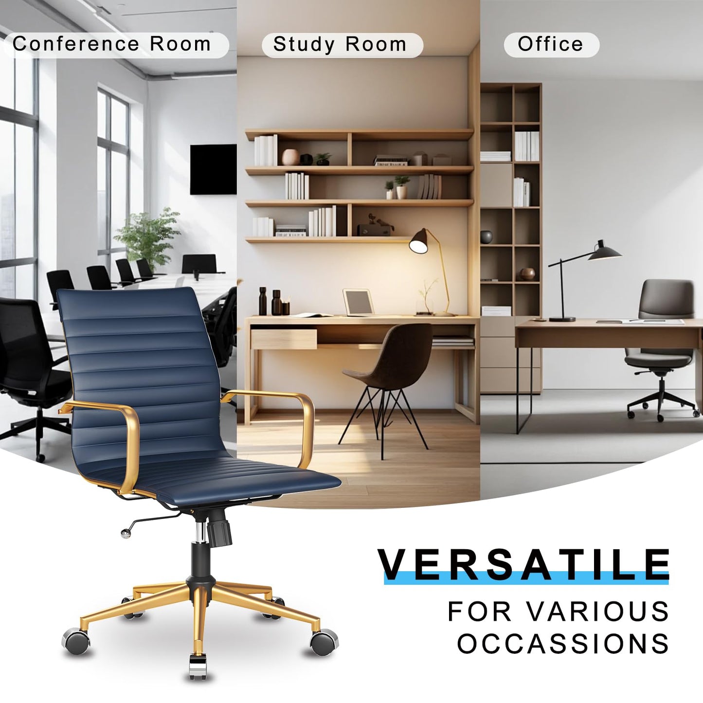 LUXMOD Executive Desk Chair Ergonomic Swivel Office Chair with Armrests and Wheels Heavy Duty Chair for Home Office Comfortable Wide Seat for Women and Men ，Gold Navy