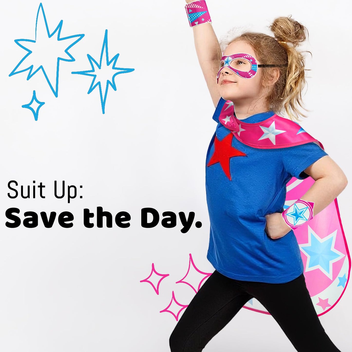 iROLEWIN Star Superhero-Capes Mask for Kids Super-Hero-Costumes-Toys as Boys Girls Big-Sister-Brother Gift Birthday Bracelets