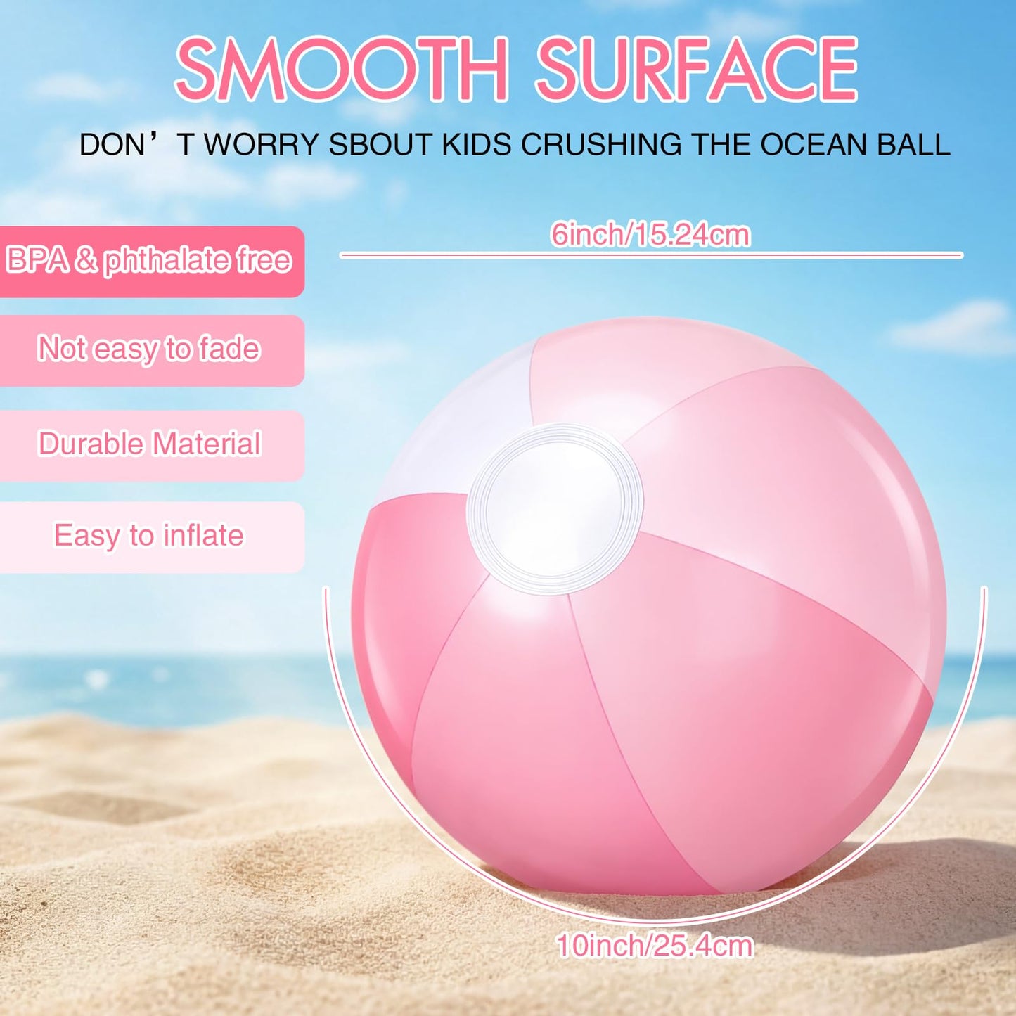 Realspring 12 Pcs Pastel Inflatable Beach Balls Kids Bulk Stripe Jumbo Big Beach Balls Pool Floating Toy for Adult Water Game Baby Shower Birthday Summer Swimming Party (Pink and White,10 Inch)