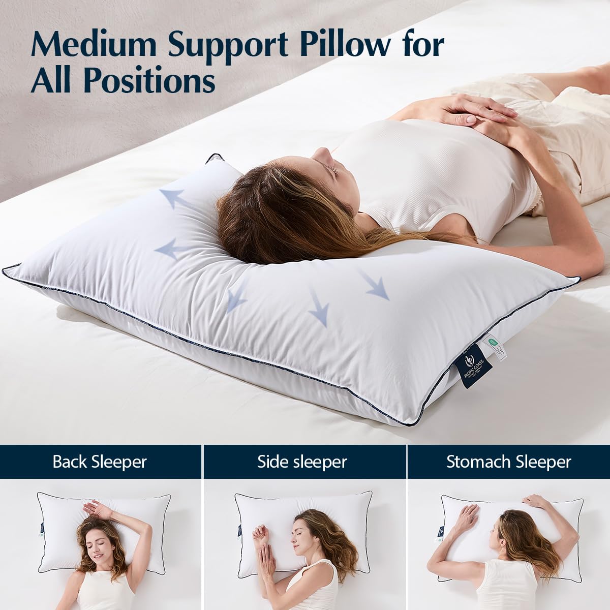 Pacific Coast White Goose Down Fiber Pillows, Bed Pillows for Back, Stomach and Side Sleepers, King Size Pillows Set of 2, Hotel Collection, Fluffy, Medium