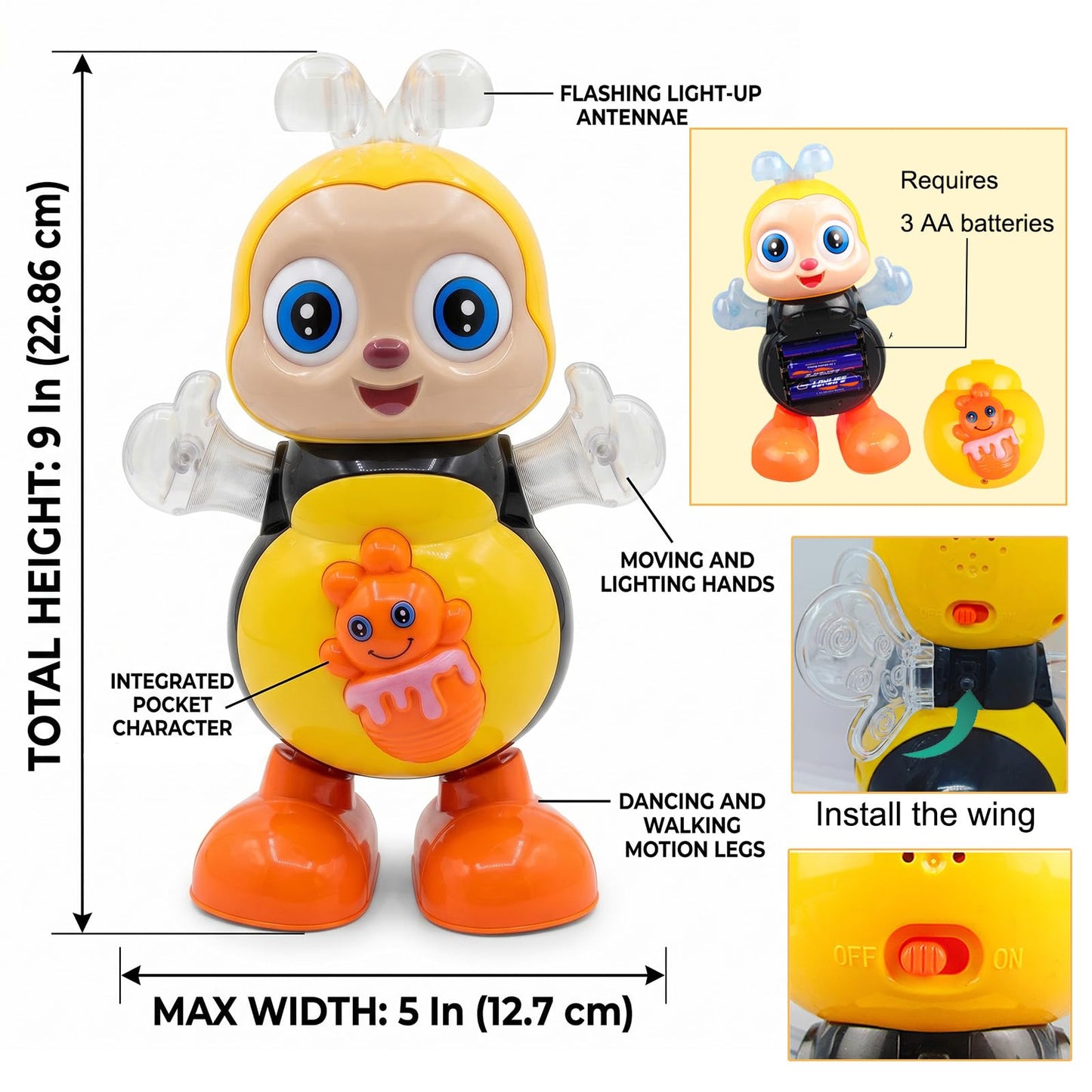 Dancing Bee Toy with Music & LED Lights - Abejita Chiquitita Interactive Walking Toy for Toddlers, Juguete de Abeja Bailarina para Niños, Sensory Learning Gift for Boys Girls 1 2 3+