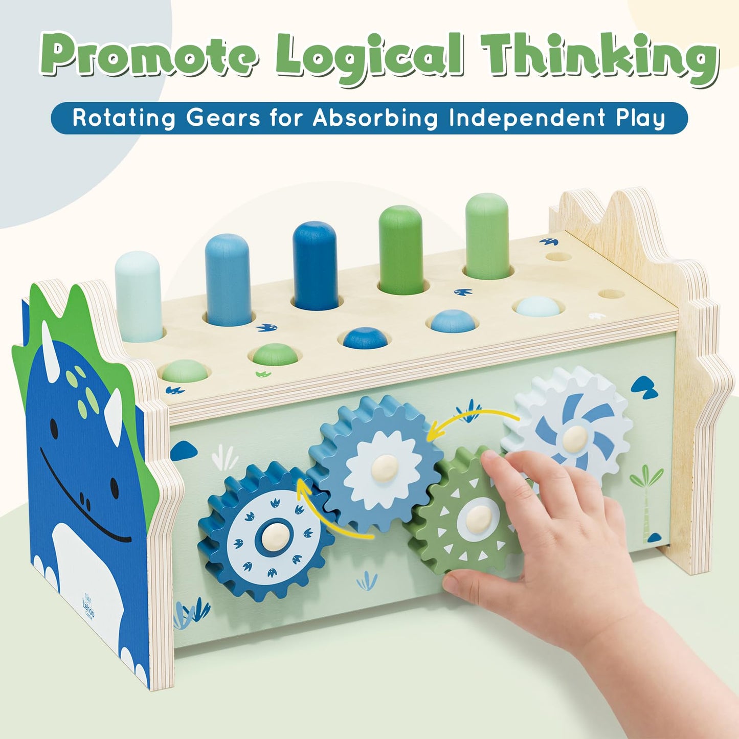 Lehoo Castle Baby Montessori Toys for 1 2 Year Old, Wooden Hammering Pounding Toy with Xylophone, Educational Learning Activities for 1 2 3 Year Old Boys First Christmas Birthday Gifts - Dinosaur