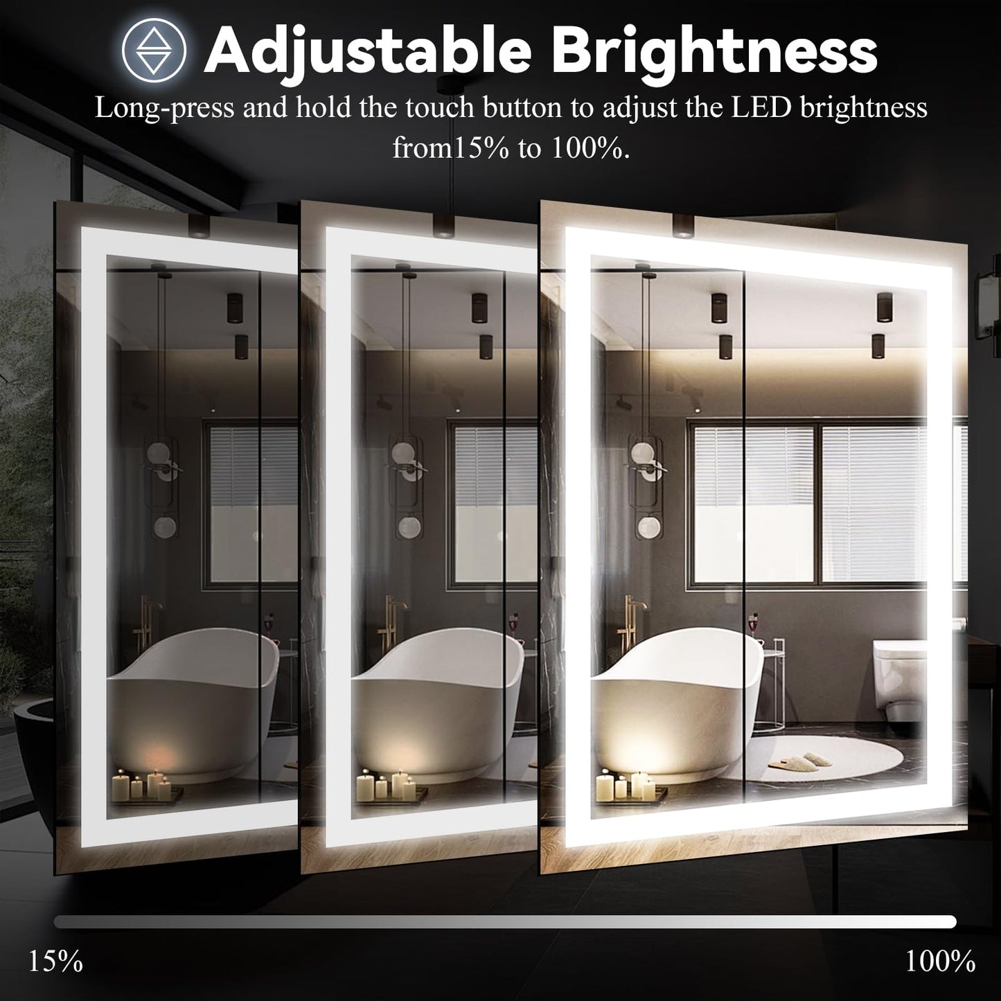 VooBang Large LED Bathroom Mirror 30 x 55 inches - 3 Adjustable Lighting Modes Lighted Smart Bathroom Vanity Mirror, Anti-Fog, Memory Function, Tempered Glass, Wall Mounted Horizontally Vertically