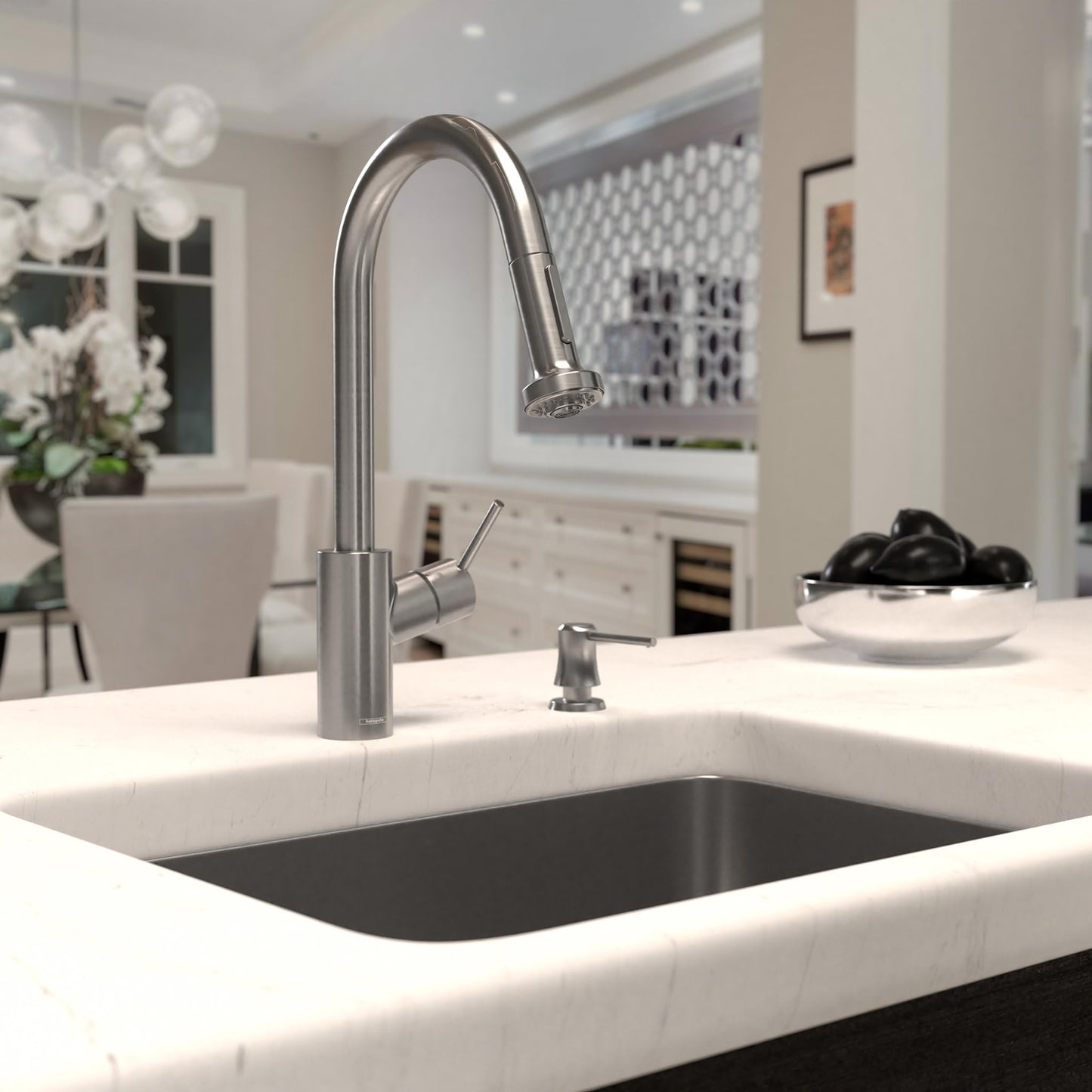 hansgrohe Talis S² Stainless Steel High Arc Kitchen Faucet, Kitchen Faucets with Pull Down Sprayer, Faucet for Kitchen Sink, Magnetic Docking Spray Head, Stainless Steel Optic 14877801