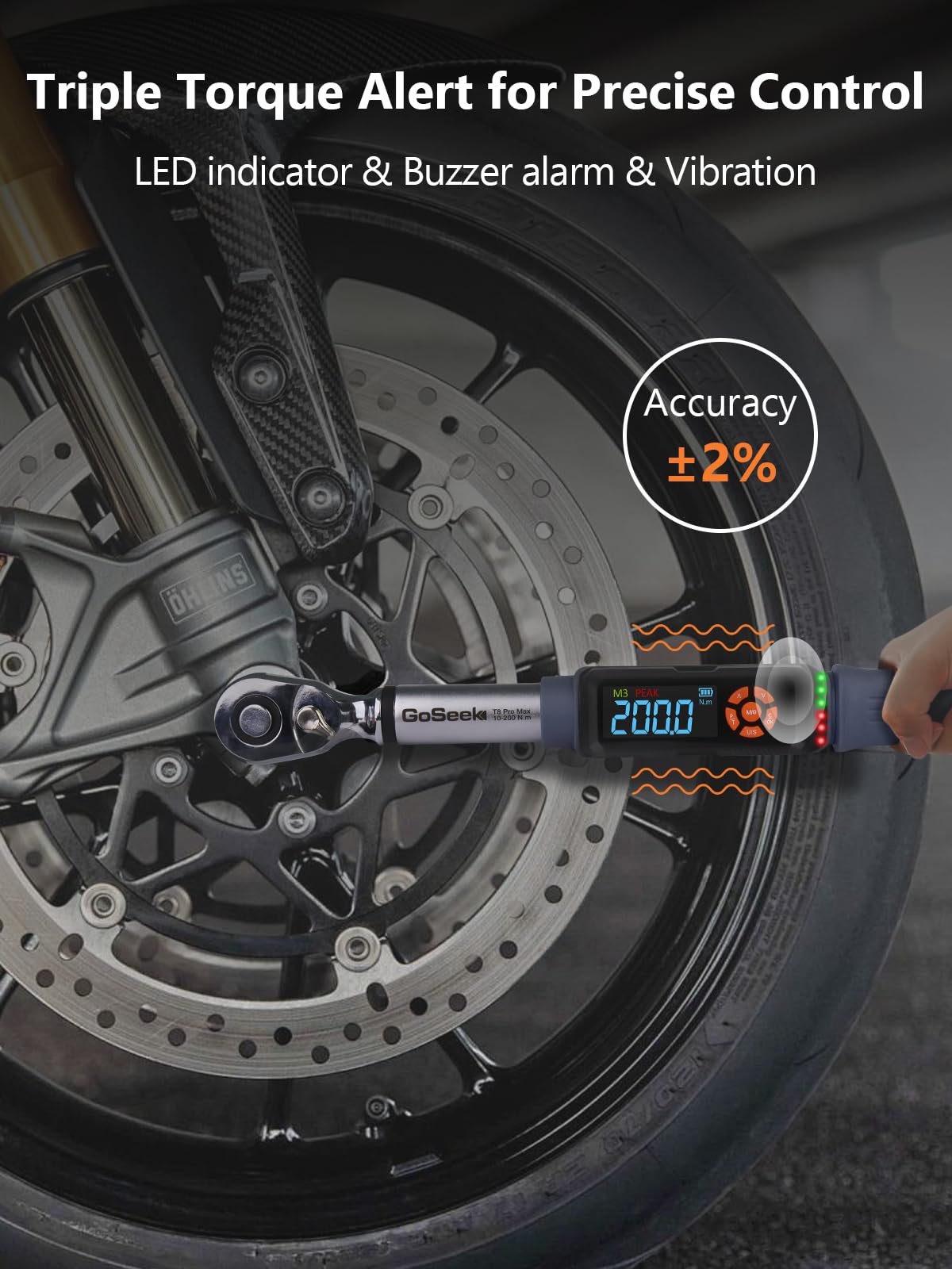 Goseek Upgraded Rechargeable Digital Torque Wrench 90 Tooth, 7.4-147.5 Ft-lbs/10-200Nm, 1/2'' Drive Electric Torque Wrench with Buzzer & LED & Vibration for Motorcycle Car Tires Repair