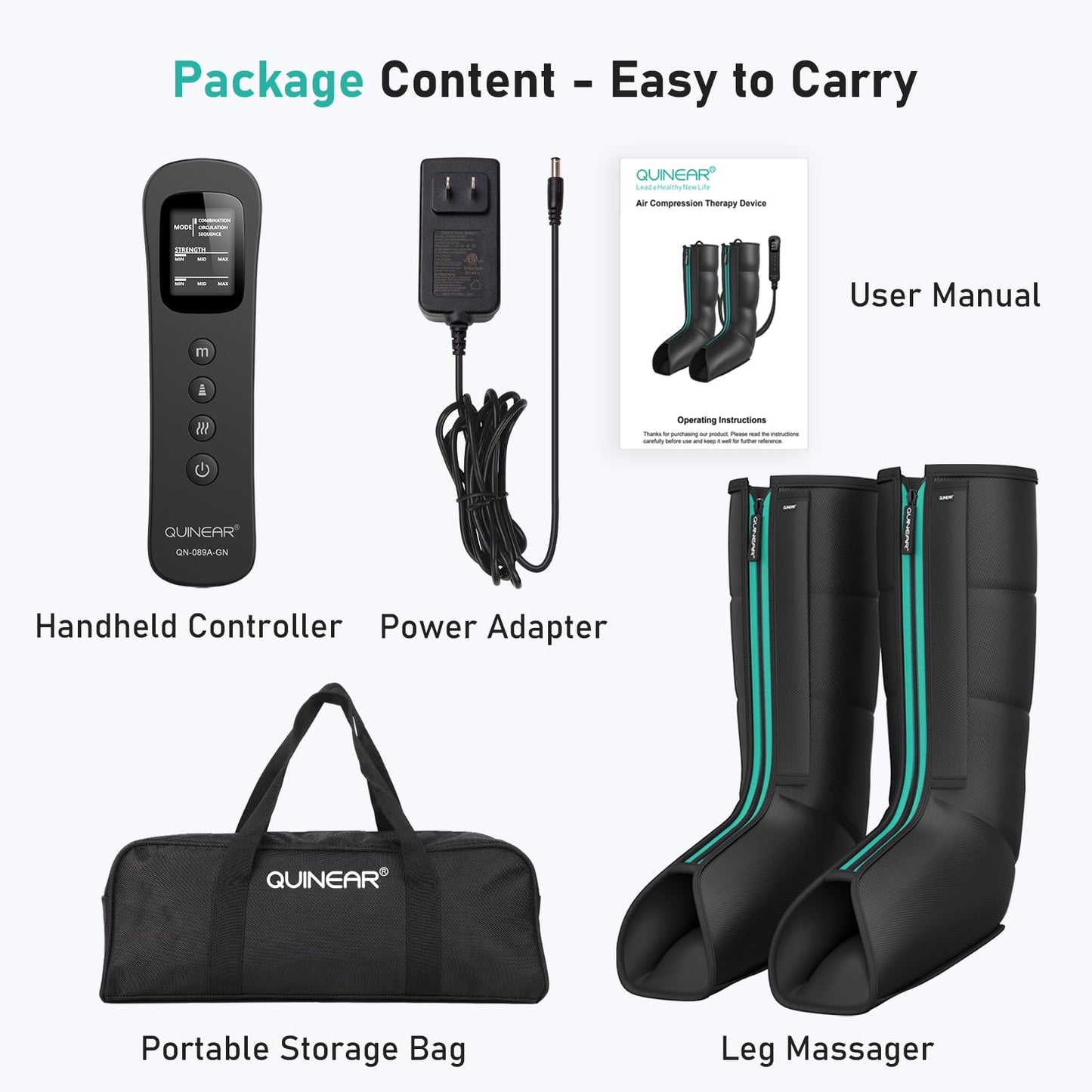 QUINEAR Leg Massager for Circulation and Pain Relief, Heating Leg Compression Massager with 3 Modes, Foot and Calf Massager with 3 Intensities 3 Heats - Gift for Mom and Dad