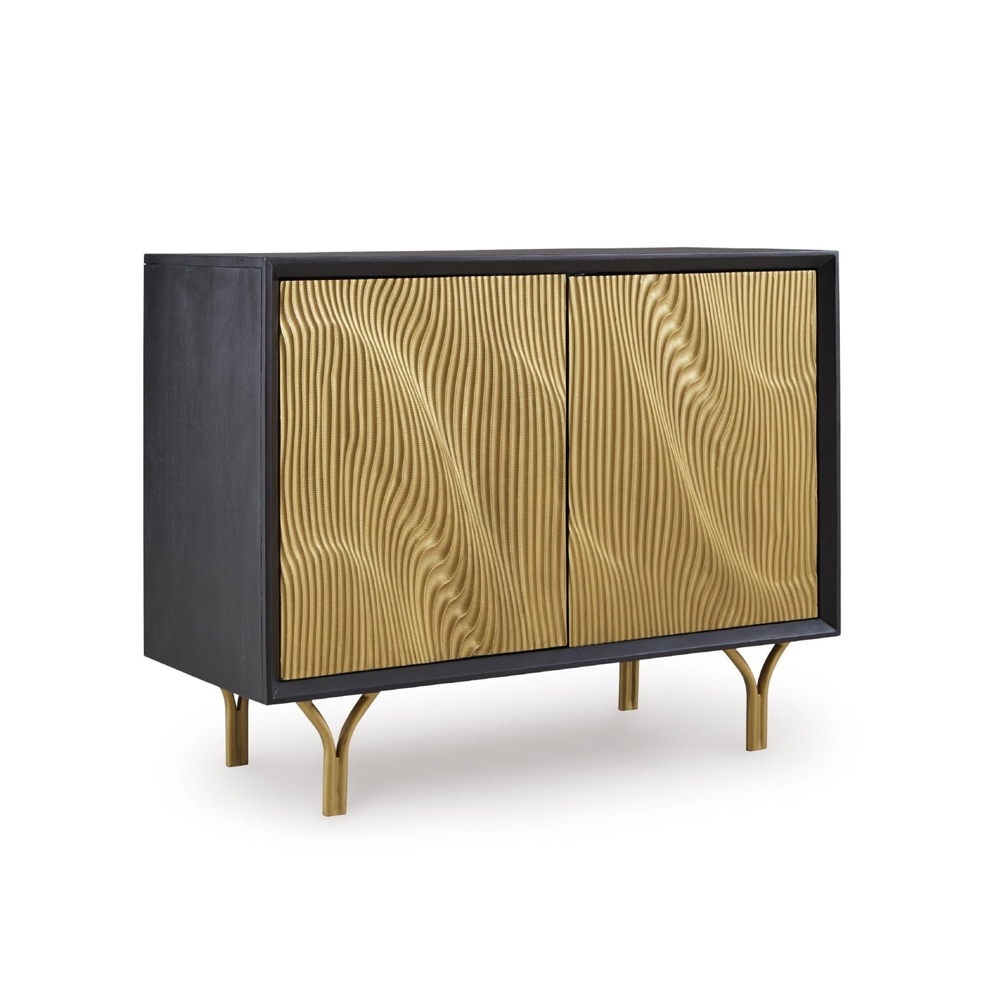 Signature Design by Ashley Tayner Contemporary Accent Cabinet with 2 Doors and 1 Shelf, Black & Metallic