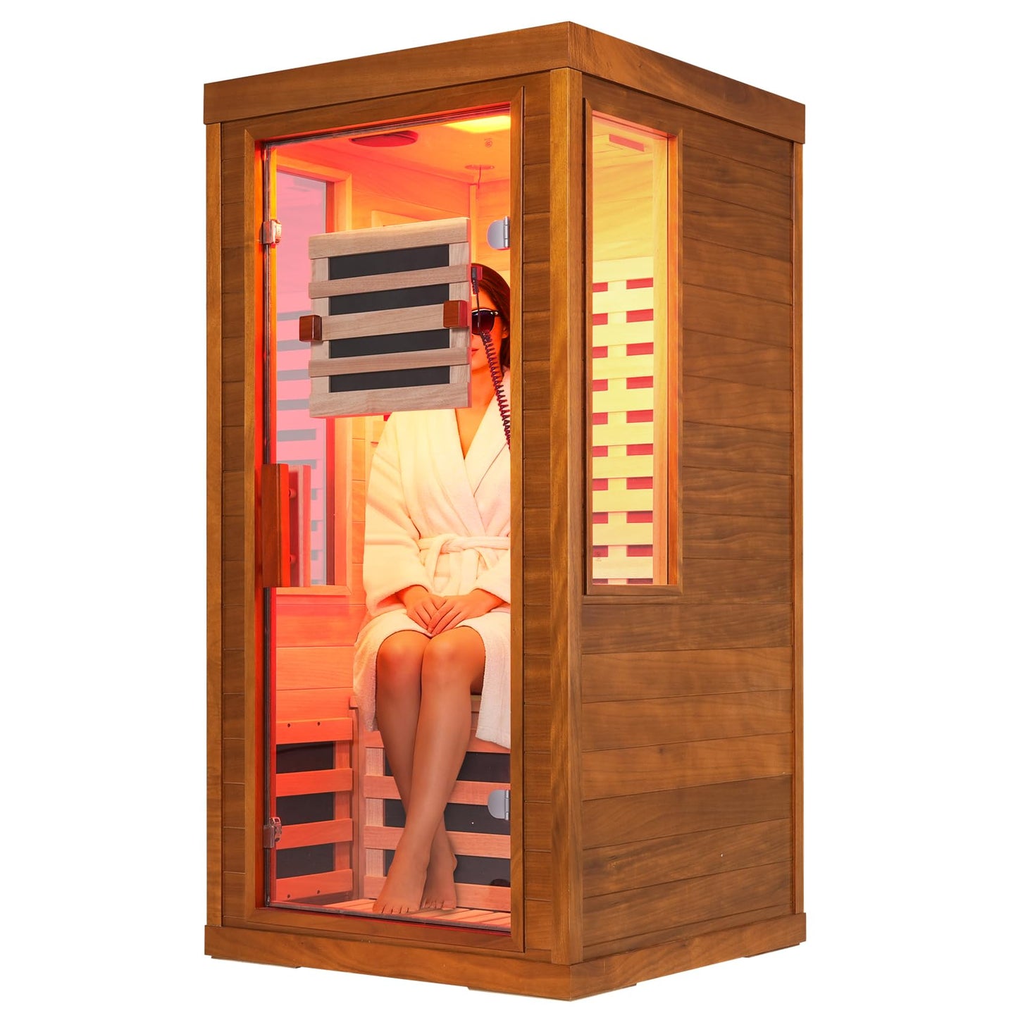 mikibama Infrared Sauna for Home, 1 Person Home Sauna with Red Light Therapy, Wooden Dry Saunas Room with 7 Carbon Heaters, 1170 W/115V, LCD Control Pannel for Home Spa