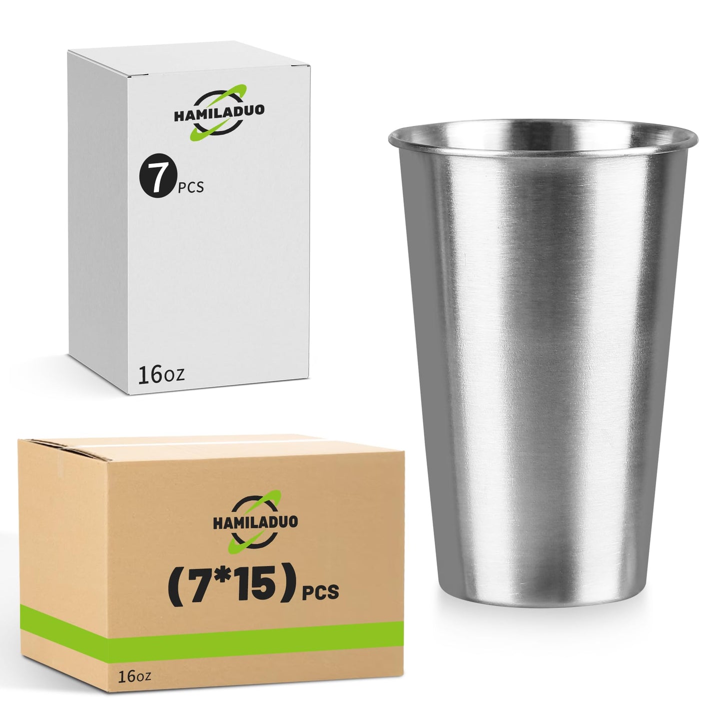 HAMILADUO 105Pack 16 oz Stainless Steel Pint Cups,Stainless Steel Cup,Pint Cup Tumbler，water Tumbler,Stackable,Reusable,BPA Free, (105)