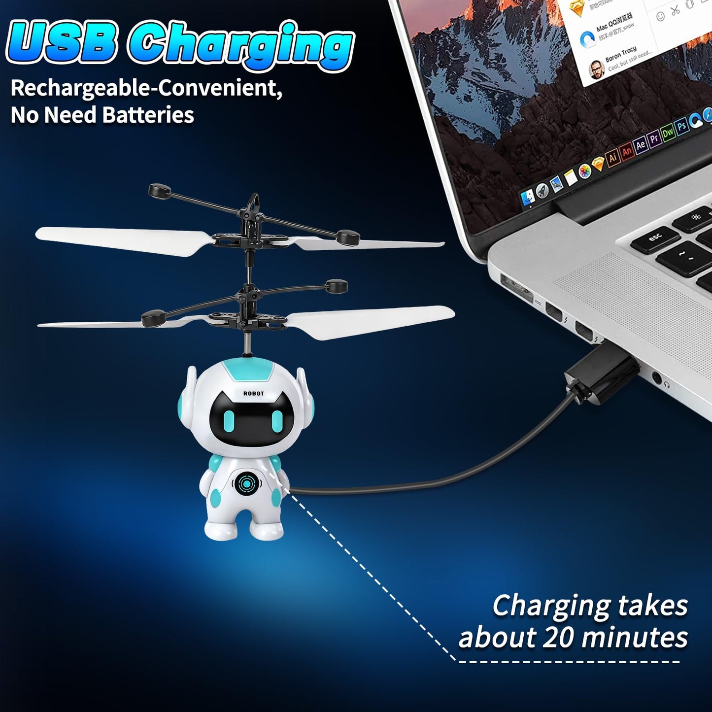 Tcvents Flying Robot Toys for Kids, Flying Ball Hand Operated Drones with LED Light Indoor Rechargeable Mini Drone Helicopter Easter Gifts for Boys Girls Age 6-8 9 10 11 12+ Years Old