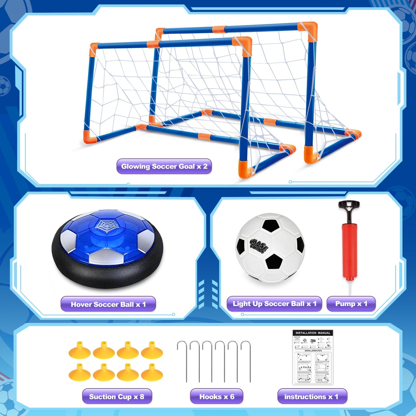 Soccer Ball Toys Game for Kids Age 3 4 5 6 7 8-12, Hover Soccer Ball Set with Hover Soccer Balls, Light-Up Indoor football Balls and 2 Goals, Christmas Birthday Gifts for Boy Girl 3-5 6-8 Year Old