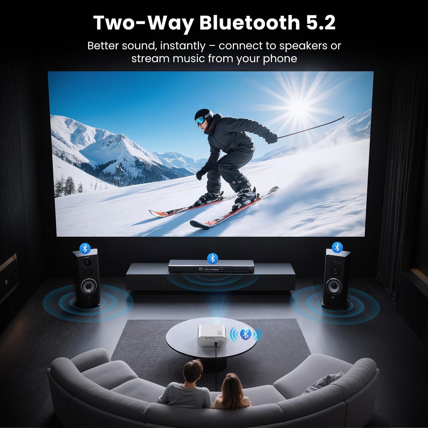 1500 ANSI Official Licensed Smart Projector, Compatible with Netflix, HOMPOW 4K Full HD Home Theater Projector with WiFi and Bluetooth, Built-in Apps, Electric Focus Outdoor & Indoor Movie Projector