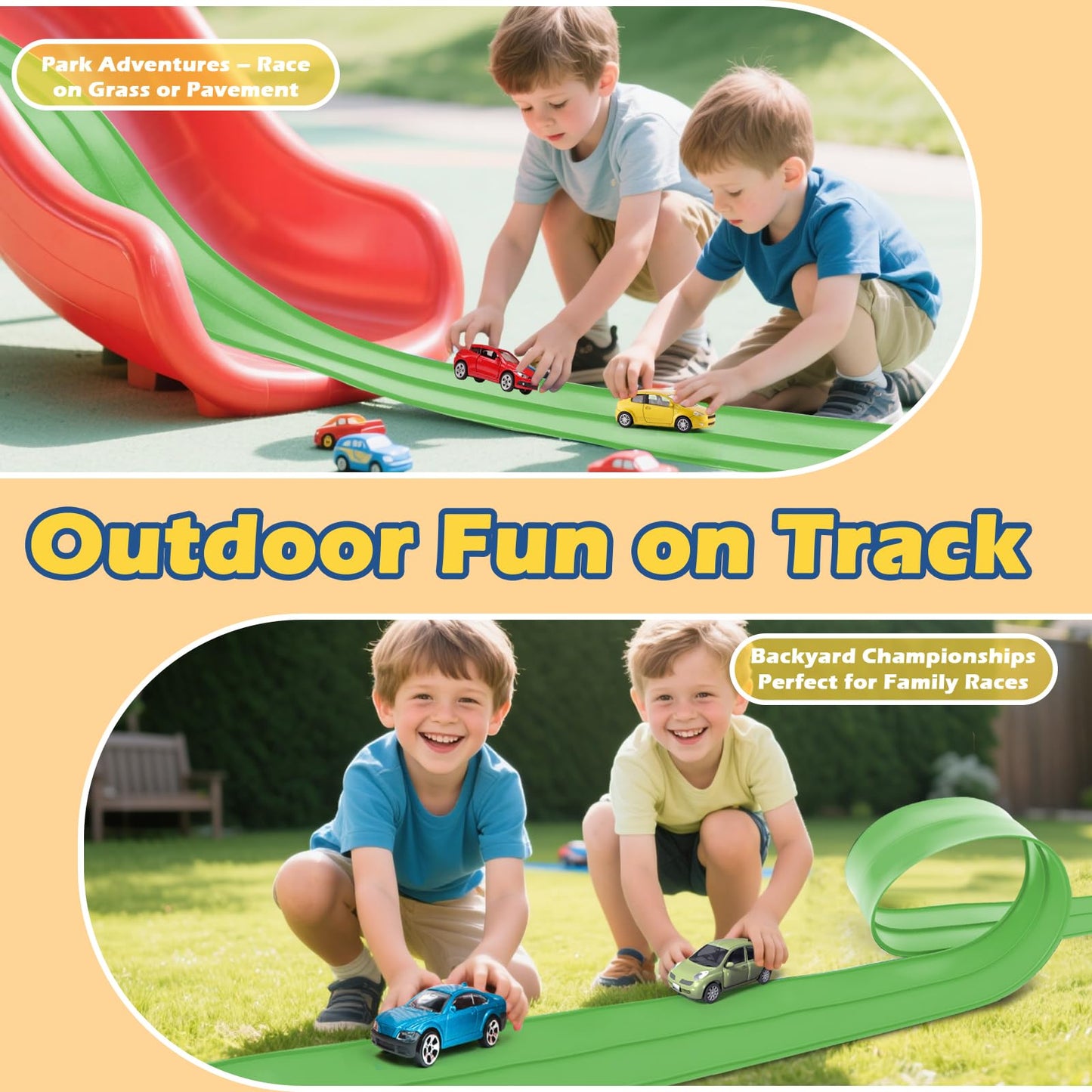 Upgrade Flexible Race Track Flex Tracks for Kids 3+, 15Ft Flexible Car Track Race Car Track Compatible with Diecast 1/64th Cars, Roll Up Race Ramp Toy with Strong Suction Cups