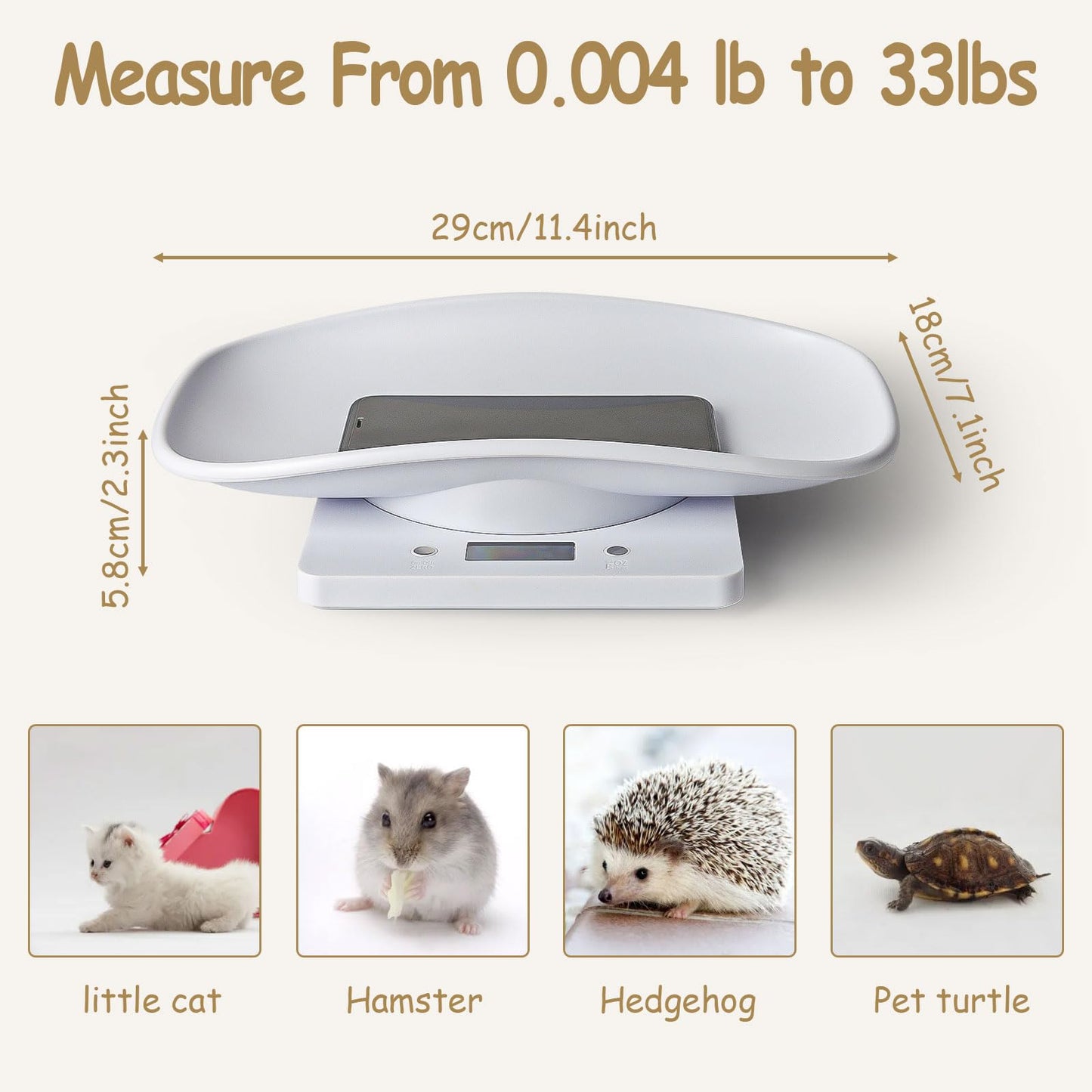 YTDTKJ Digital Pet Scale for Puppies, Puppy Scales for Weighing, Cat Scale Max 33lb, Multi-Function Small Animal Scale with LCD Display, Baby Scale for Newborn Kittens Hamsters Rabbits, 11.4x7.1in