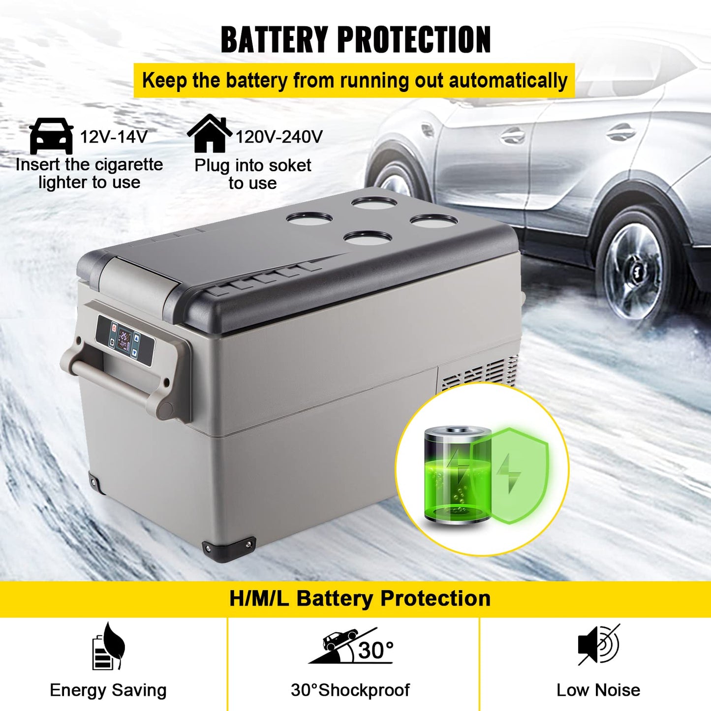 VEVOR Portable Refrigerator 37 Quart(35 Liter),Travel,Car Refrigerator Dual Zone with 12/24v DC & 110-240v AC for Camping, Fishing,12 Volt Refrigerator App Control(-4℉~68℉), Outdoor or Home Use