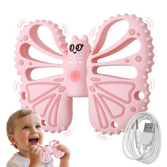 ETETOO Vibrating Teether for Baby - Sensory Chew Toy for Autistic Children & Vibrating Chewy, 10X Vibration Settings, Giving Autistic Children a Better Sensory Experience (Pink)