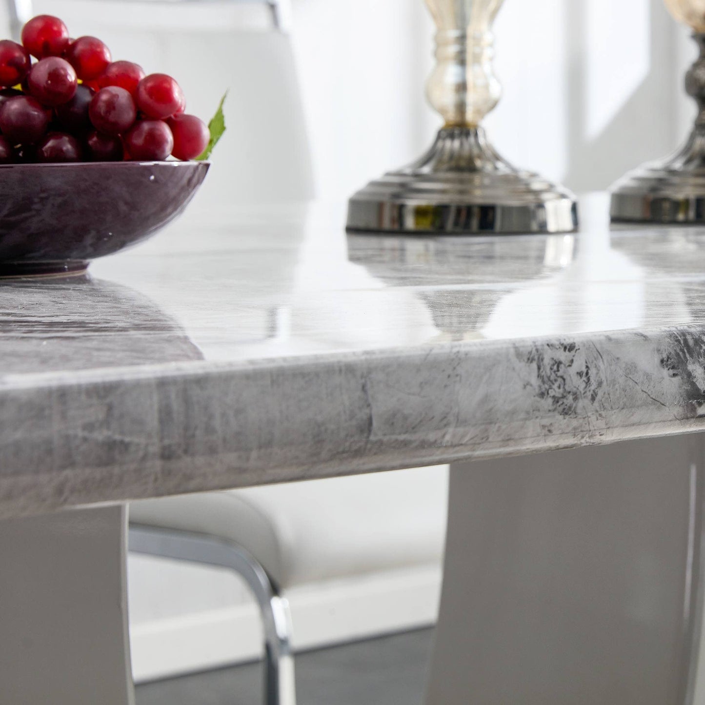 JUFU 63" Faux Marble Dining Table for 6, Modern Rectangular Kitchen & Dining Room Table, Gray Marble-Look MDF Top, U-Shaped Pedestal Base, Easy Assembly