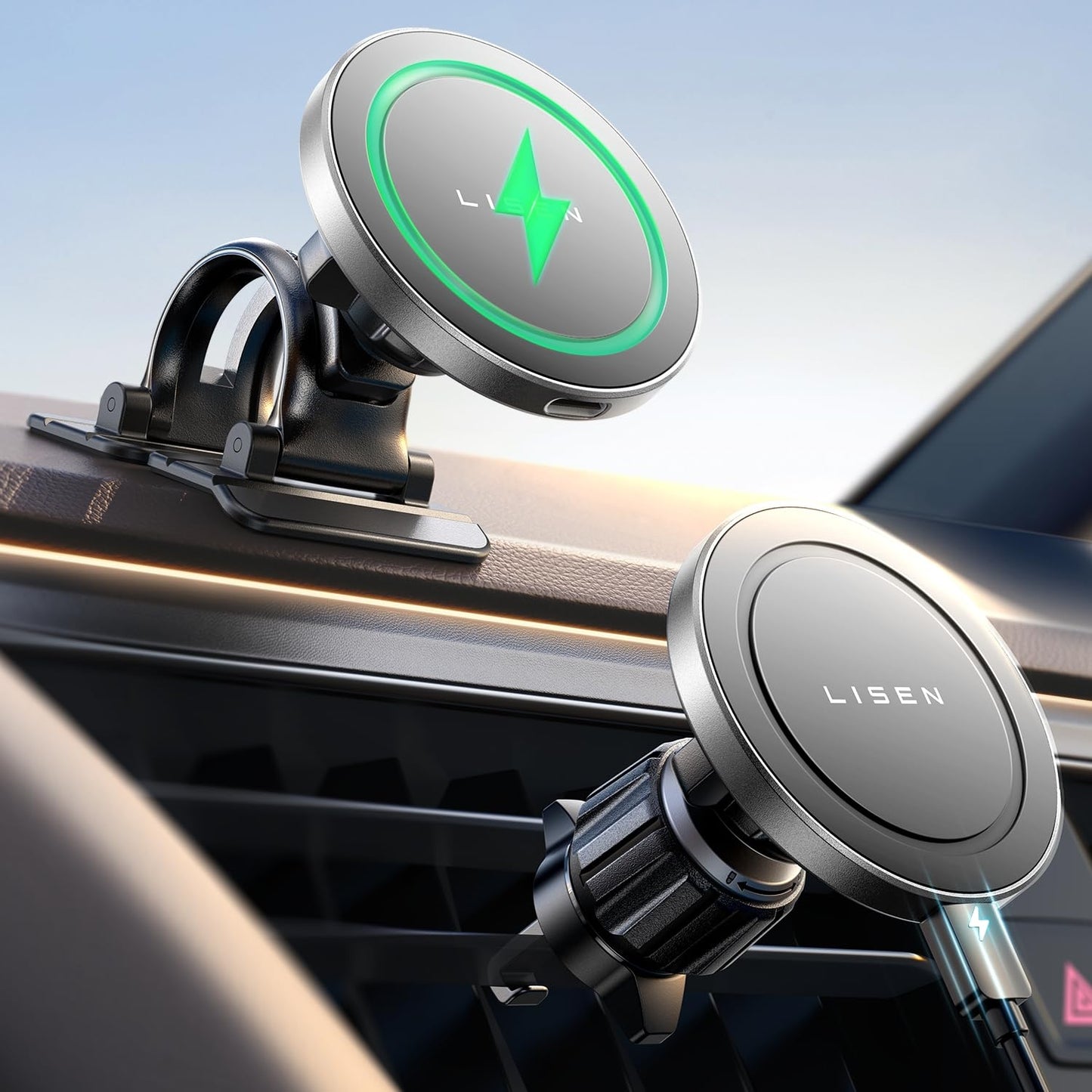 LISEN for 15W MagSafe Car Mount Charger,Magnetic Wireless Car Charger for iPhone 16 Pro Max Accessories,Magnetic Phone Holder for iPhone 16e 15 14 13 12,Samsung with MagSafe,Gifts for Men Women