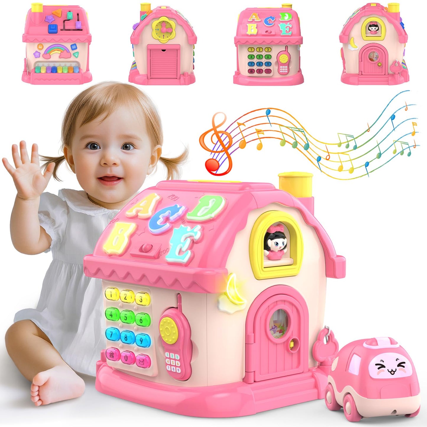 Fidecexv Toddler Toys for 1 Year Old Girl Gifts, 12-in-1 Montessori Musical House Toddler Learning Toys for 1-2, 1st First Birthday Gifts Baby Girl Boy Gift Toys 6-12 12-18 Months, Pink