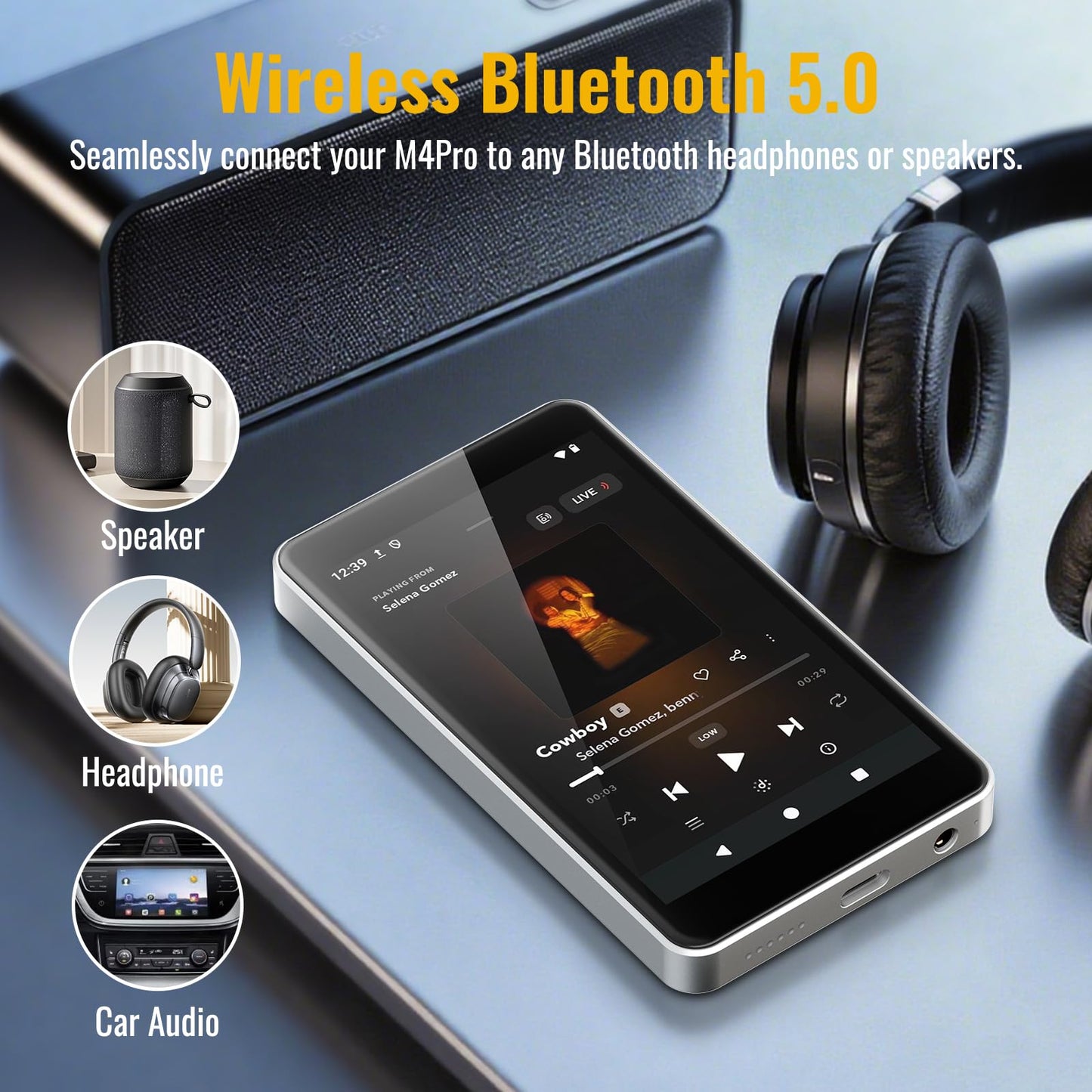 MP3 Player with Spotify for Kids, Android 14 Based MP4 Player with App Store, Parental Controls, Amazon Music, Libby, Audible, 4.0" Music Player, Earphone and Memory Card Included (Platinum Silver)