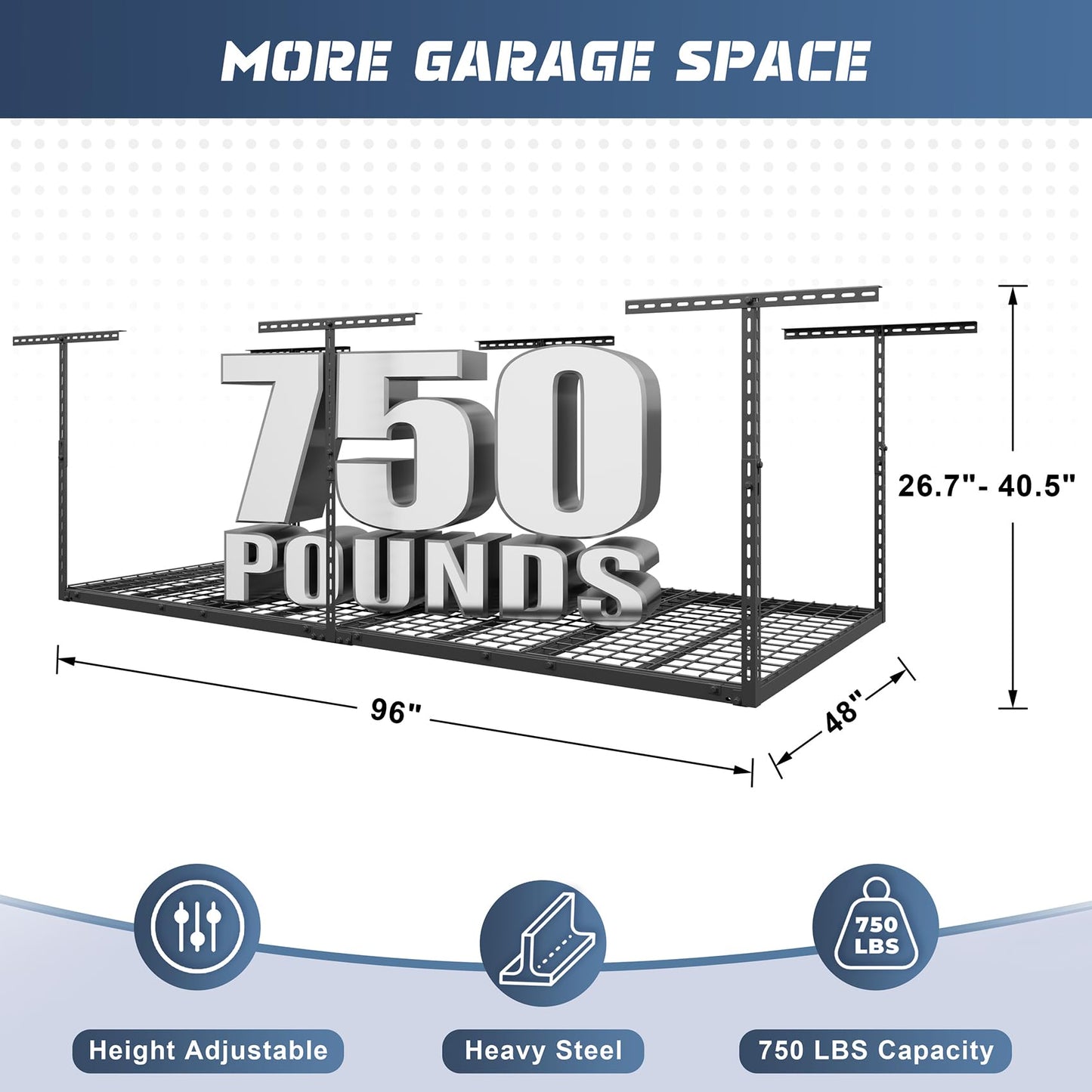 Jusgym 4X8FT Overhead Garage Storage Rack and 49.4" Large Power Tool Organizer Wall Mount