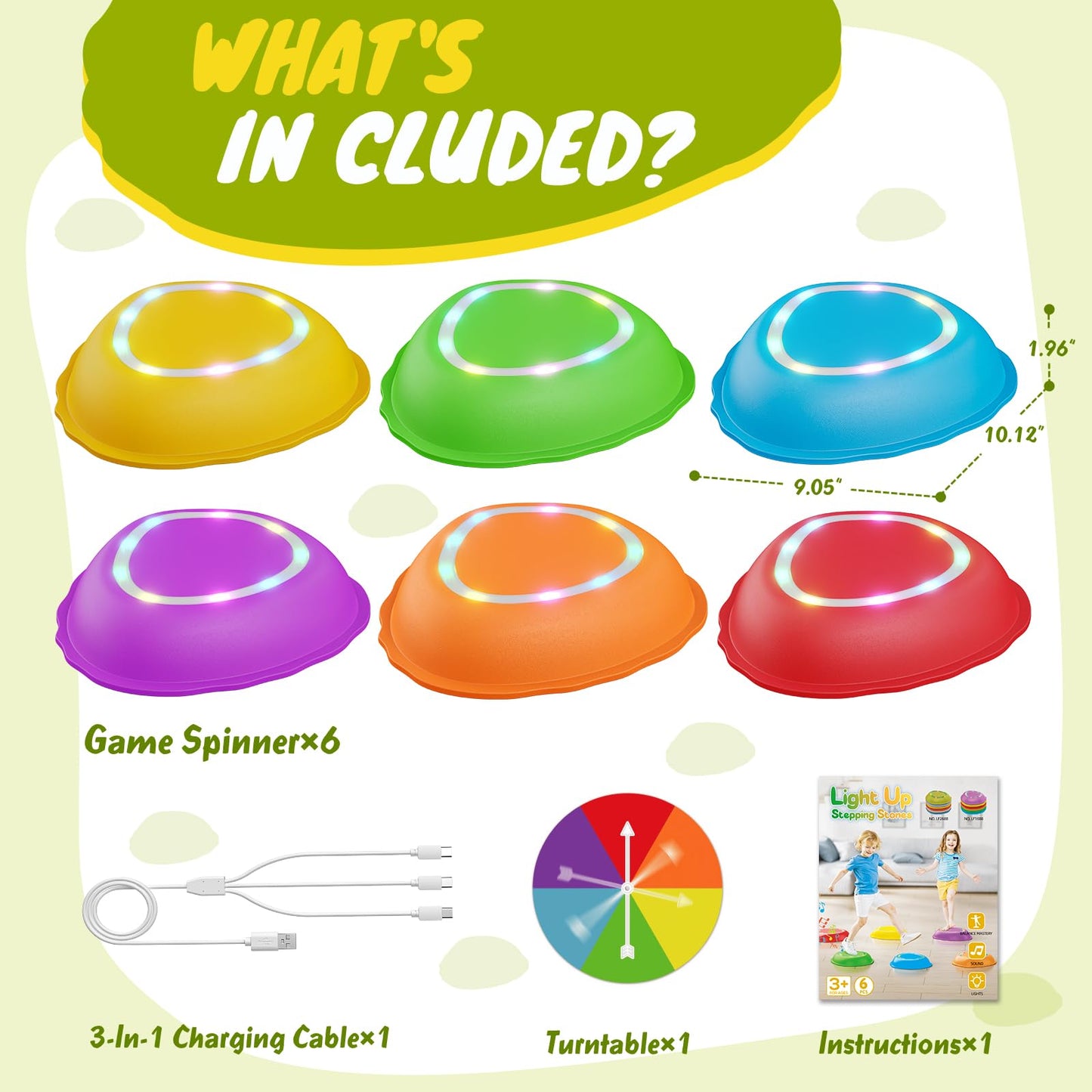 Scvcid Rechargeable Stepping Stones for Kids, 6pcs Music and Light Up Non-Slip Balance Sensory Toys for Toddler, Kids Indoor and Outdoor Play Equipment, Birthday Gifts Toys for 2 3 4 5+ Year Old Kids
