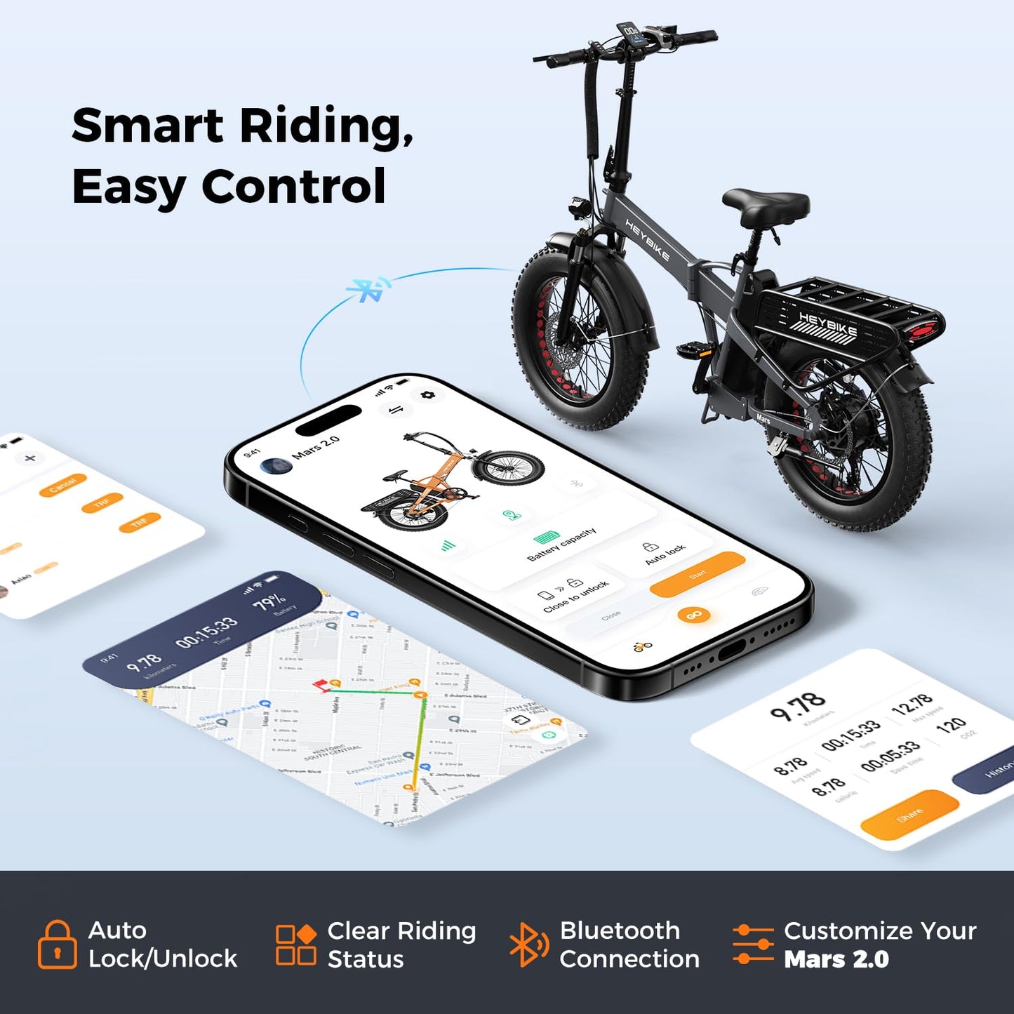Heybike Mars 2.0 Foldable Electric Bike 32MPH, UL2849 Certified, 1800W Peak Motor Ebike with 100N.M Torque, 70+Miles Long Range with 624WH Removable Battery, 20*4'' Fat Tire for Snow, Full Suspension