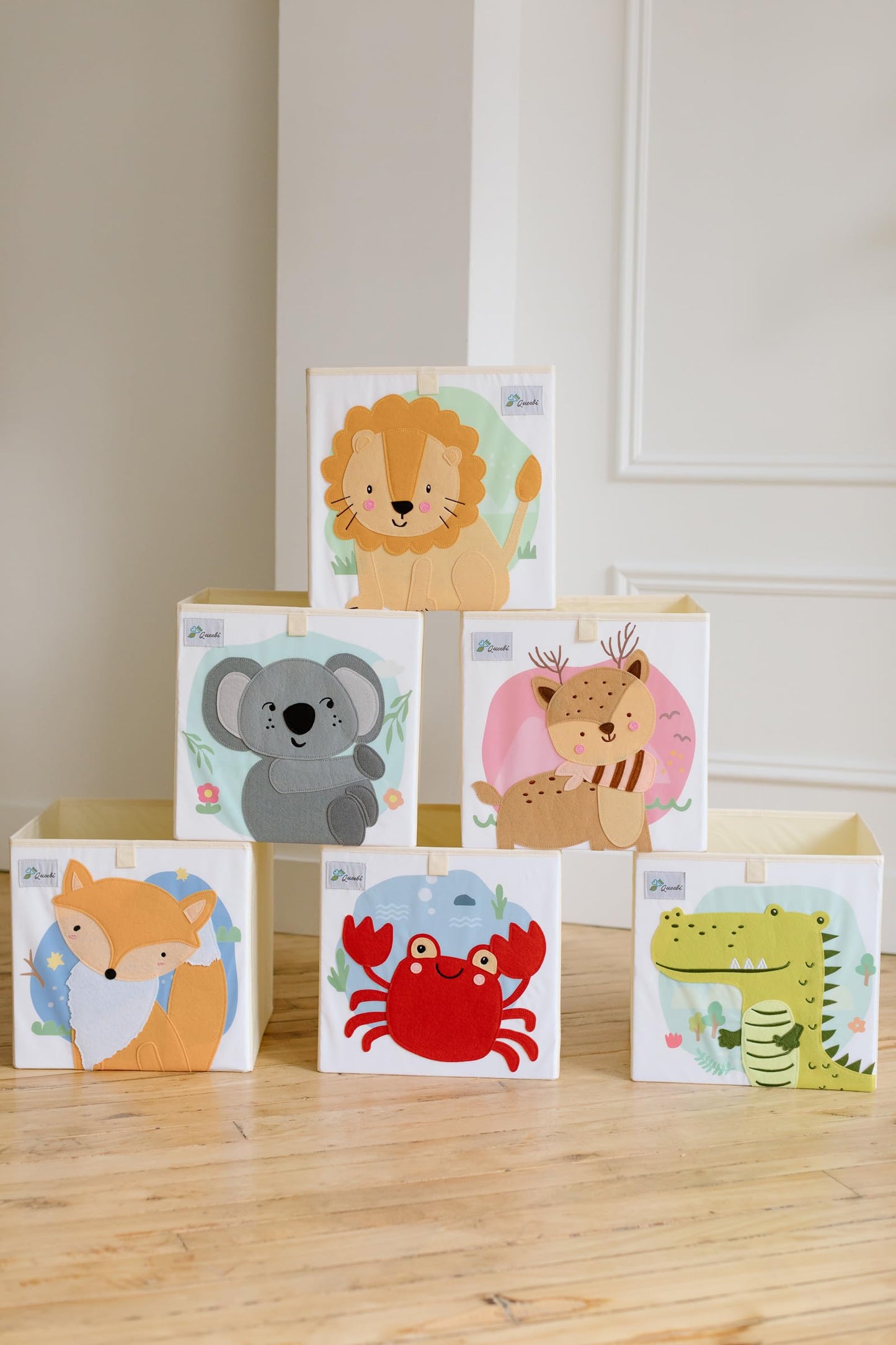 Queebi Crab Storage Cube- Organizer for Nursery, Playroom, Bedroom, Closet. Foldable Box 13x13x13 inches. Children's Toy Box, Diaper Caddy, Clothing Basket, Book Bin, Baby Essentials & Kids Gift