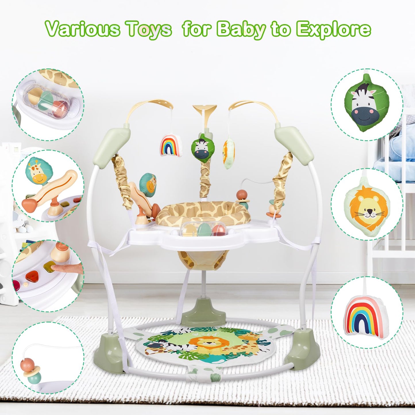Otrolepota Baby Activity Center, Infant Jumpers and Bouncers with Music, Lights, Infant Toys, 360°Rotating Seat, 3 Adjustable Heights, Baby Play and Learning Center for 6+ Months