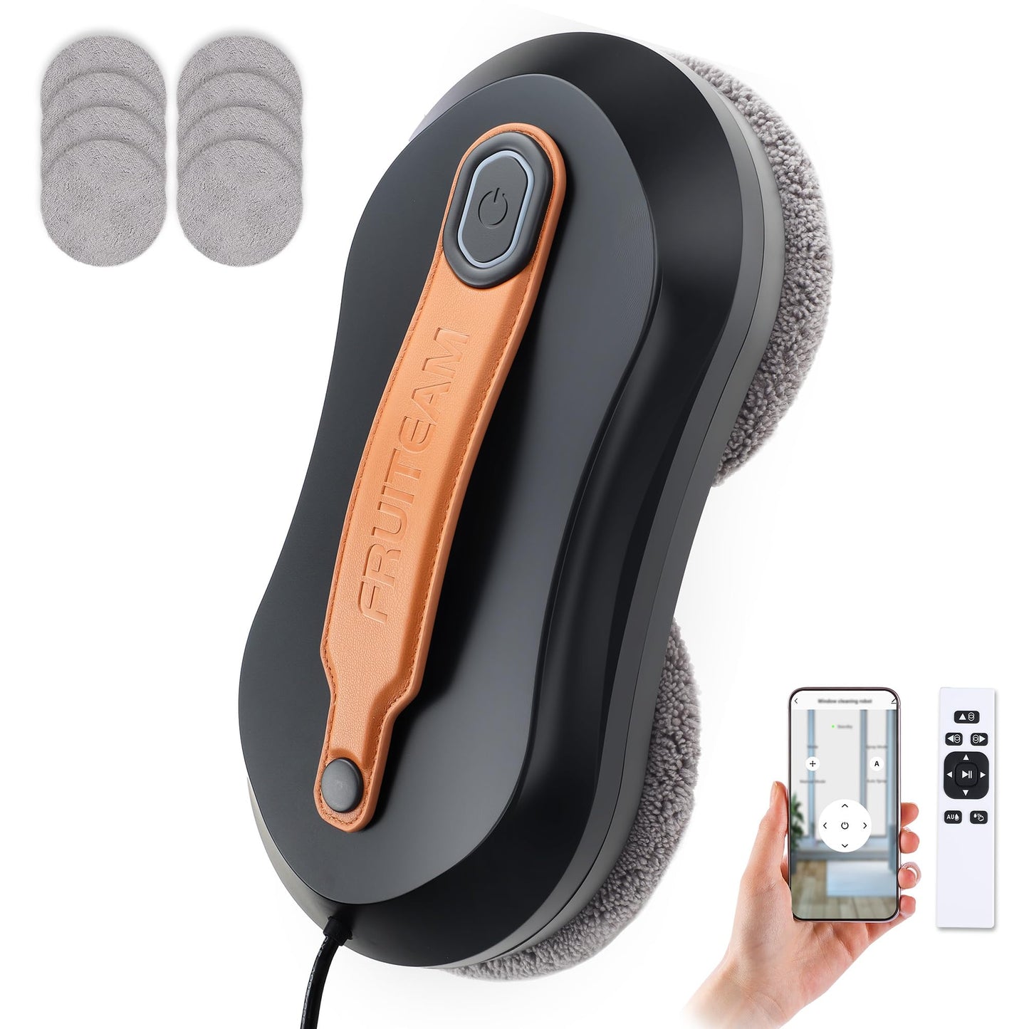 FRUITEAM Window Cleaning Robot with Dual Water Spray, APP and Remote Control, Automatic Window Cleaner with Leather Belt for Frame Glass, Triple Safety System, Smart Path Detection