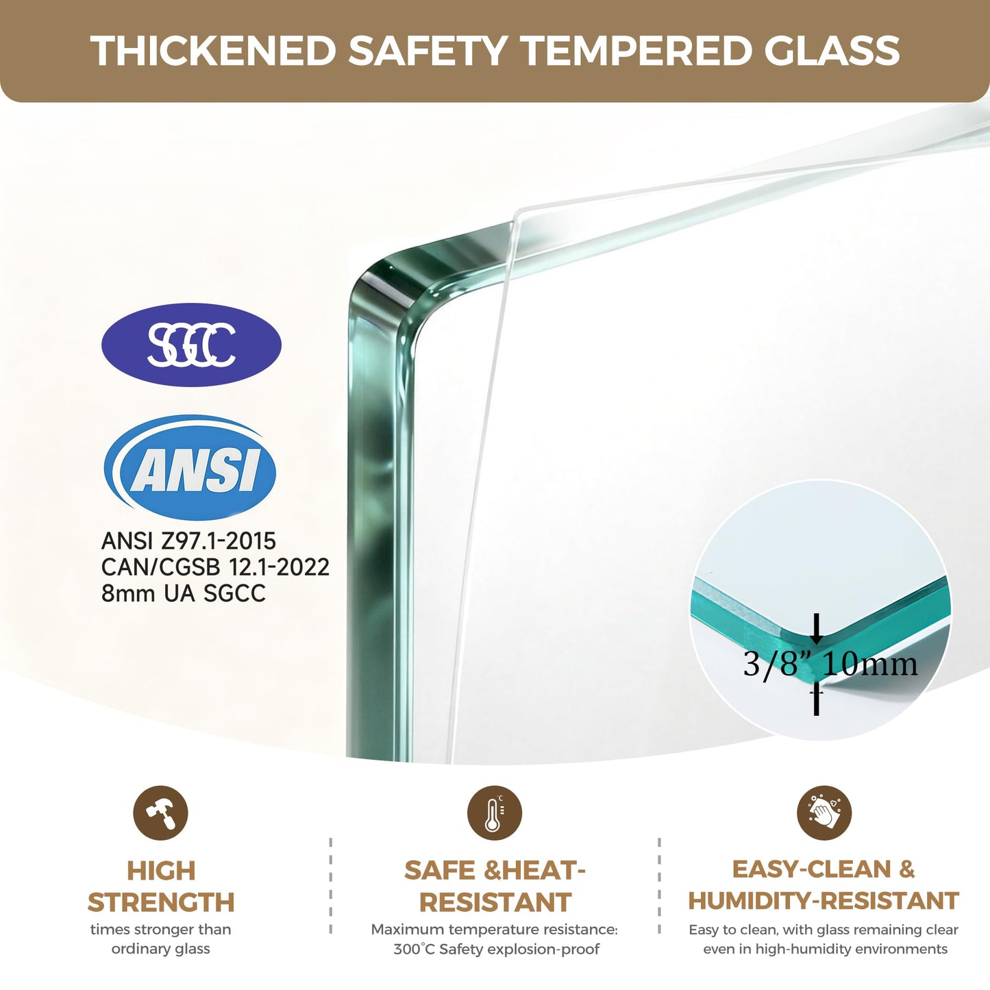 Shower Glass Panel Fixed Shower Screen, 36” W x 78” H 3/8” 10mm Single Frameless Shower Doors for Walk in Shower with Clear Tempered Glass Explosion-Proof Film for Bathroom, Matte Black Hardware