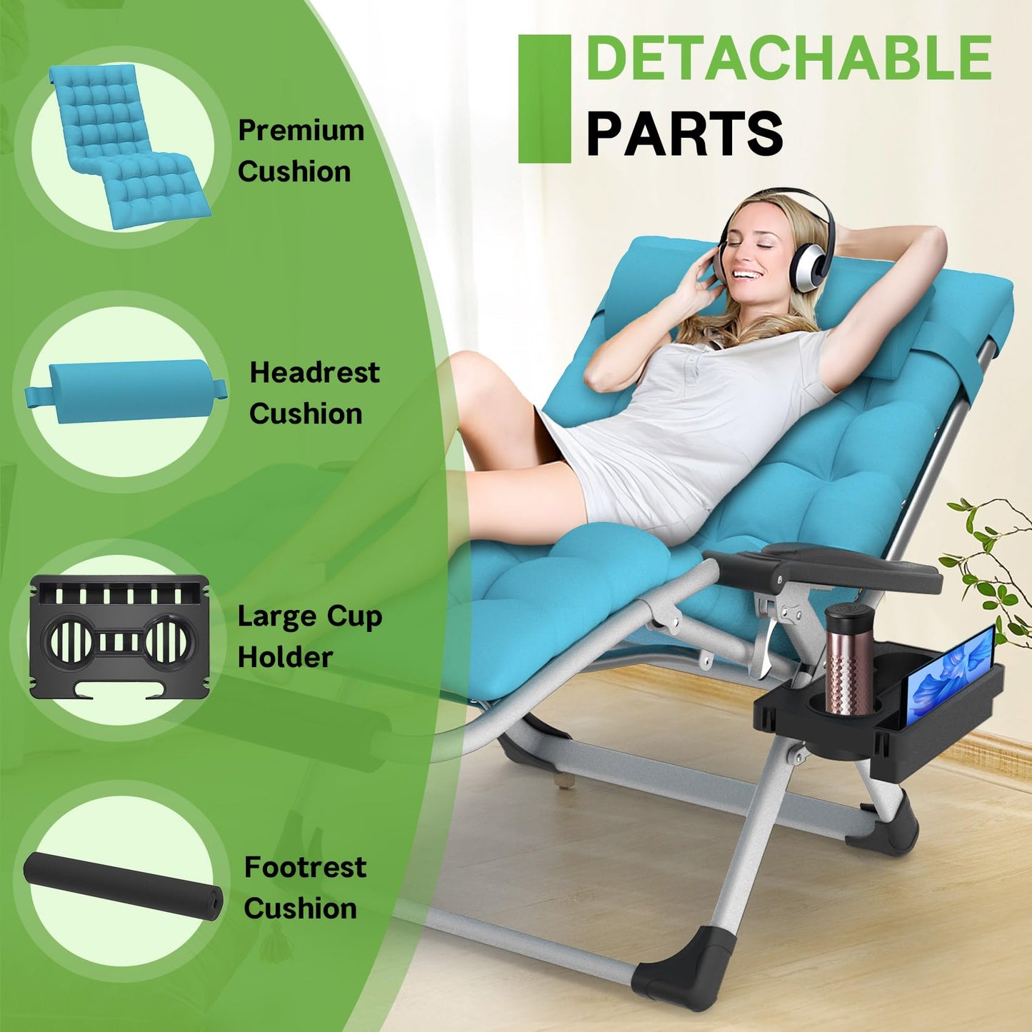 ZENPETIO Oversized Zero Gravity Chair, 33In XXL Zero Gravity Recliner Lounge Chair, Anti Gravity Chair for Indoor and Outdoor, Reclining Camping Chair for Lawn and Patio w/Cushion and Footrest, 500LBS