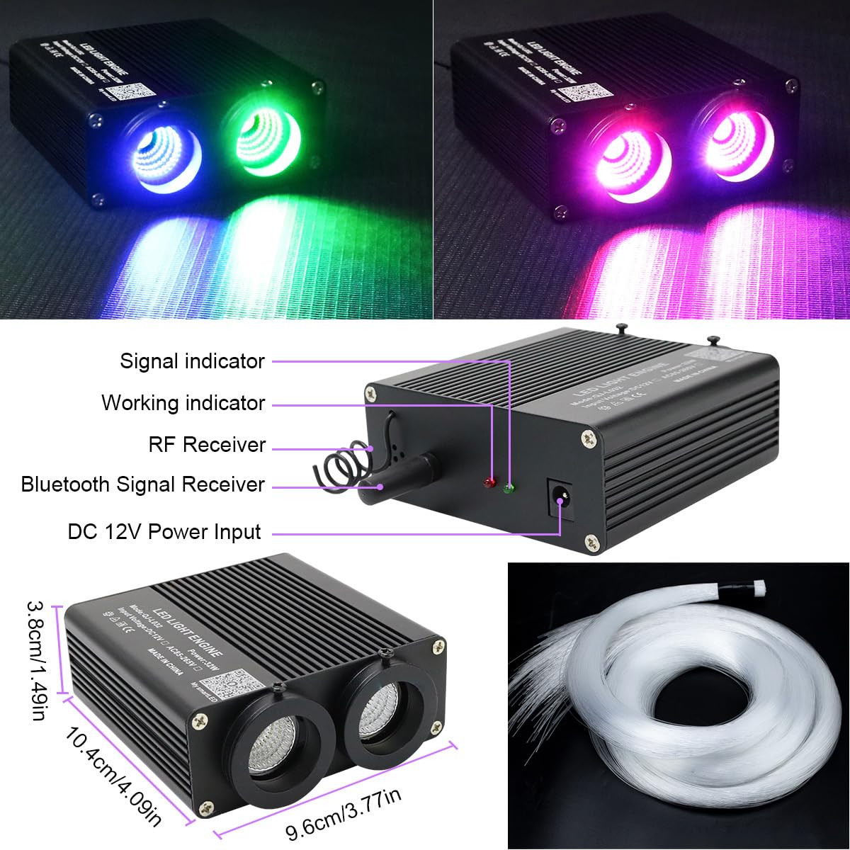 AZIMOM Dual Color 32W Sound-Activated Mix860pcs Fiber Optic Starlight Headliner Kits 13.1ft Fiber Strands APP/Bluetooth Remote Control Star Ceiling Car Home Roof Decor