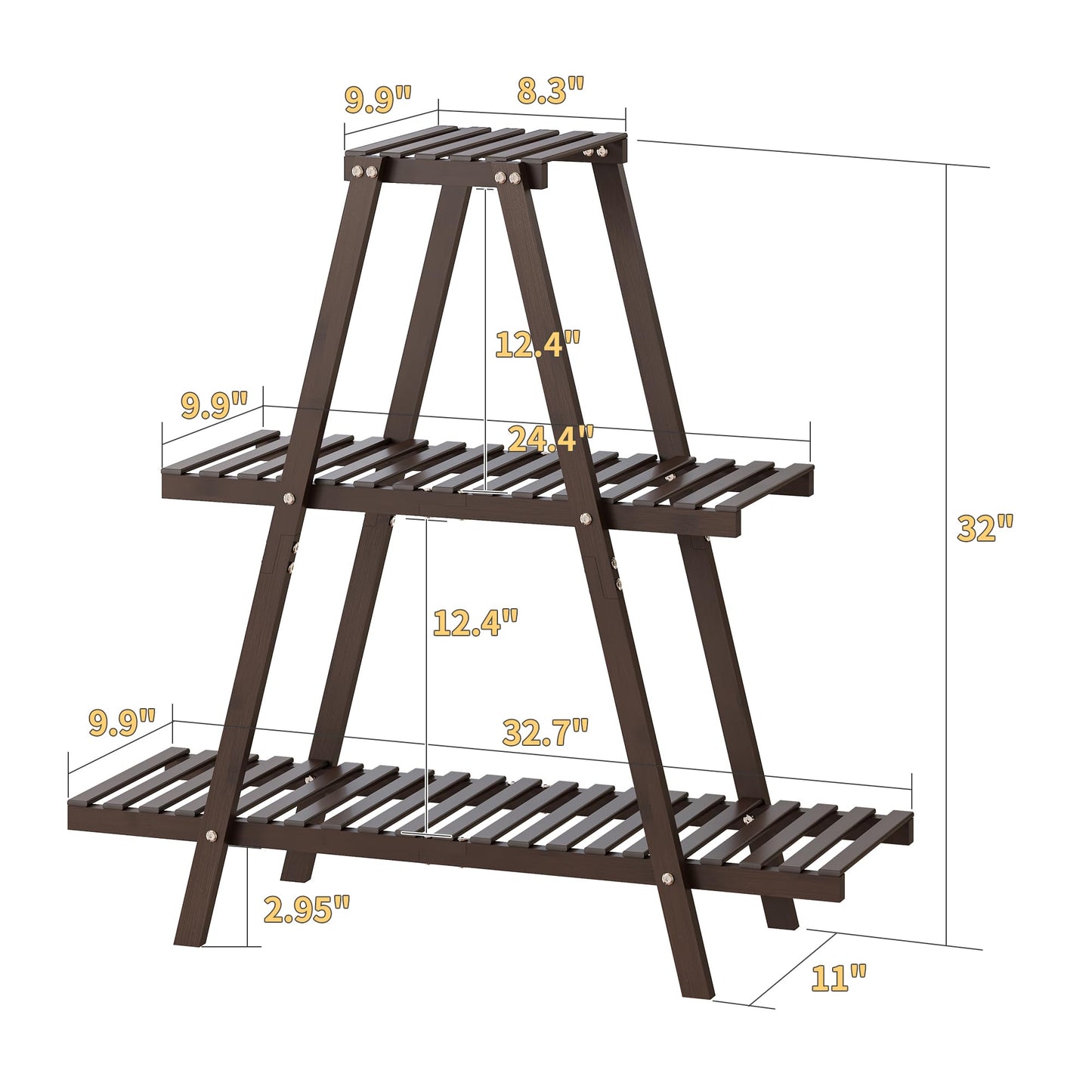 Furshus Plant Stand Indoor, Outdoor bamboo Plant Rack for Multiple Plants, 3 Tier 8 Potted Flower Holder Ladder,Plant Shelf Ladder Table Plant Pot Stand for Living Room, Patio, Balcony (Brown)